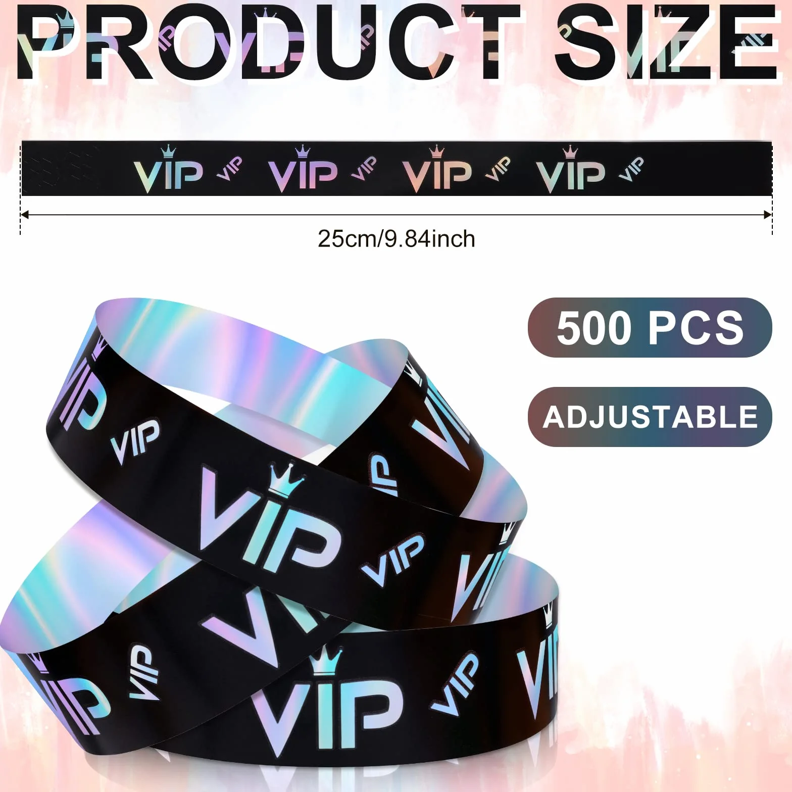 500szt Opaski VIP, Opaski VIP Papierowe Opaski Imprezowe Bransoletki Papierowe Opaski VIP Opaski na Imprezy Wejscie VIP Party Muzyka Festiwal Koncerty (Holograficzny Czarny Srebrny)