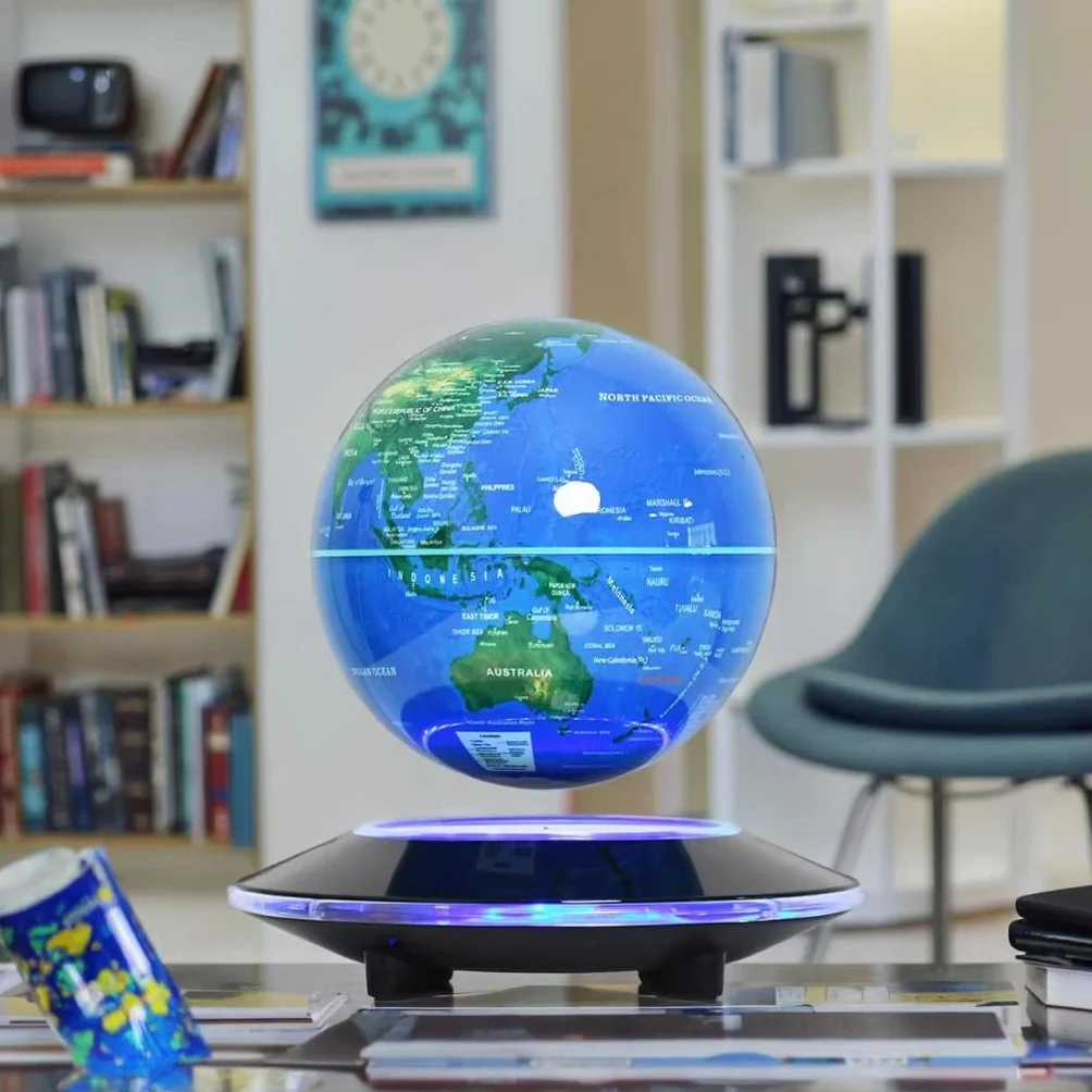 Magnetyczny unoszący się globus 6" z oświetleniem LED – idealny prezent dla dzieci, fajna dekoracja biurowa dla mężczyzn, wyjątkowy prezent urodzinowy
