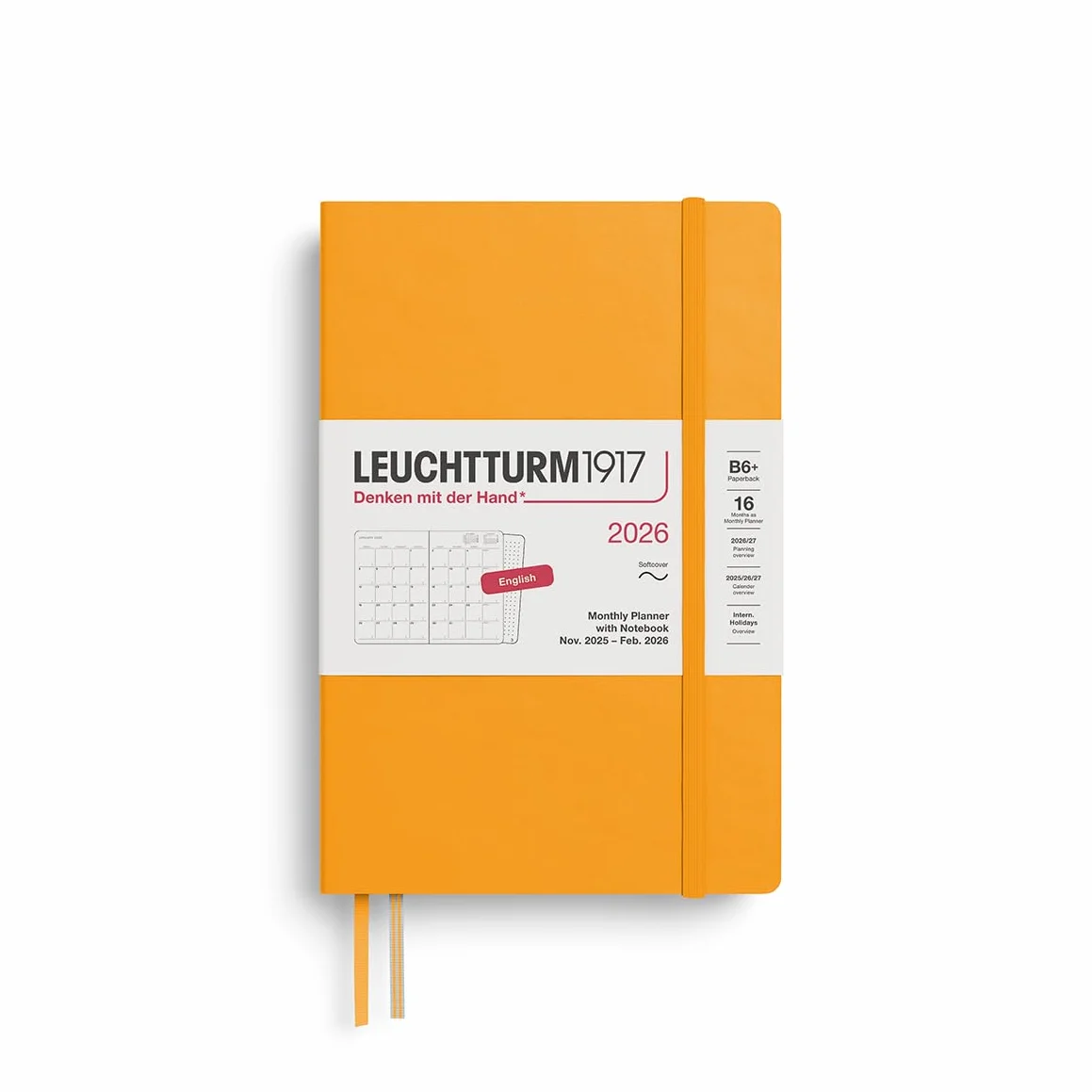 LEUCHTTURM1917 372792 planer miesięczny i notatnik w miękkiej oprawie (B6+) na rok 2026, 16 miesięcy, miękka okładka, Rising Sun, angielski
