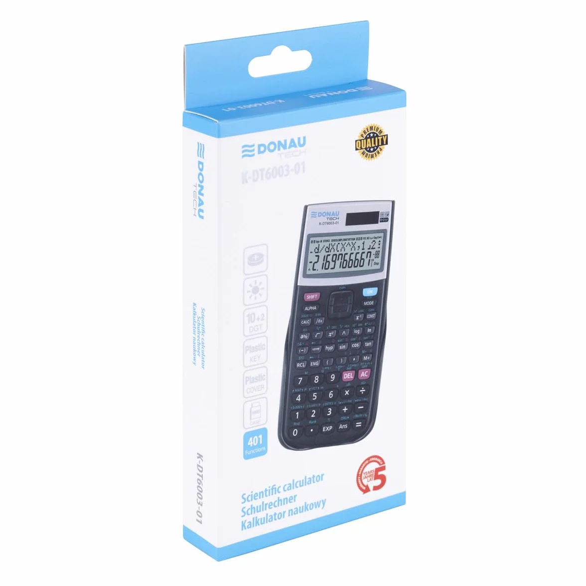 DONAU TECH kalkulator techniczny/kalkulator naukowy/solarny i bateria/401 funkcji/czarny/etui ochronne/kalkulator szkolny/pokrowiec przesuwny / 16,4 x 8,4 x 1,9 cm