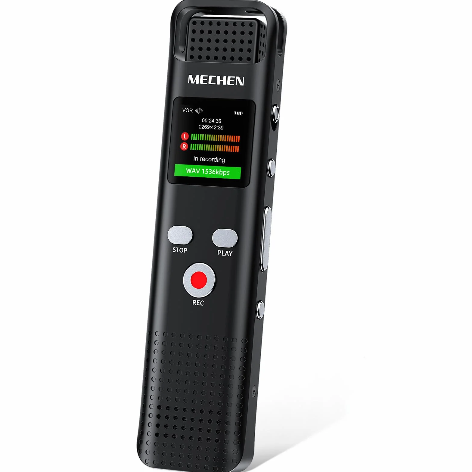 MECHEN Dyktafon cyfrowy, 64 GB, 1536 kbps z odtwarzaczem MP3, jakość dźwięku HD, redukcja szumów z funkcją sterowania głosem, funkcja nagrywania na wykład, spotkania