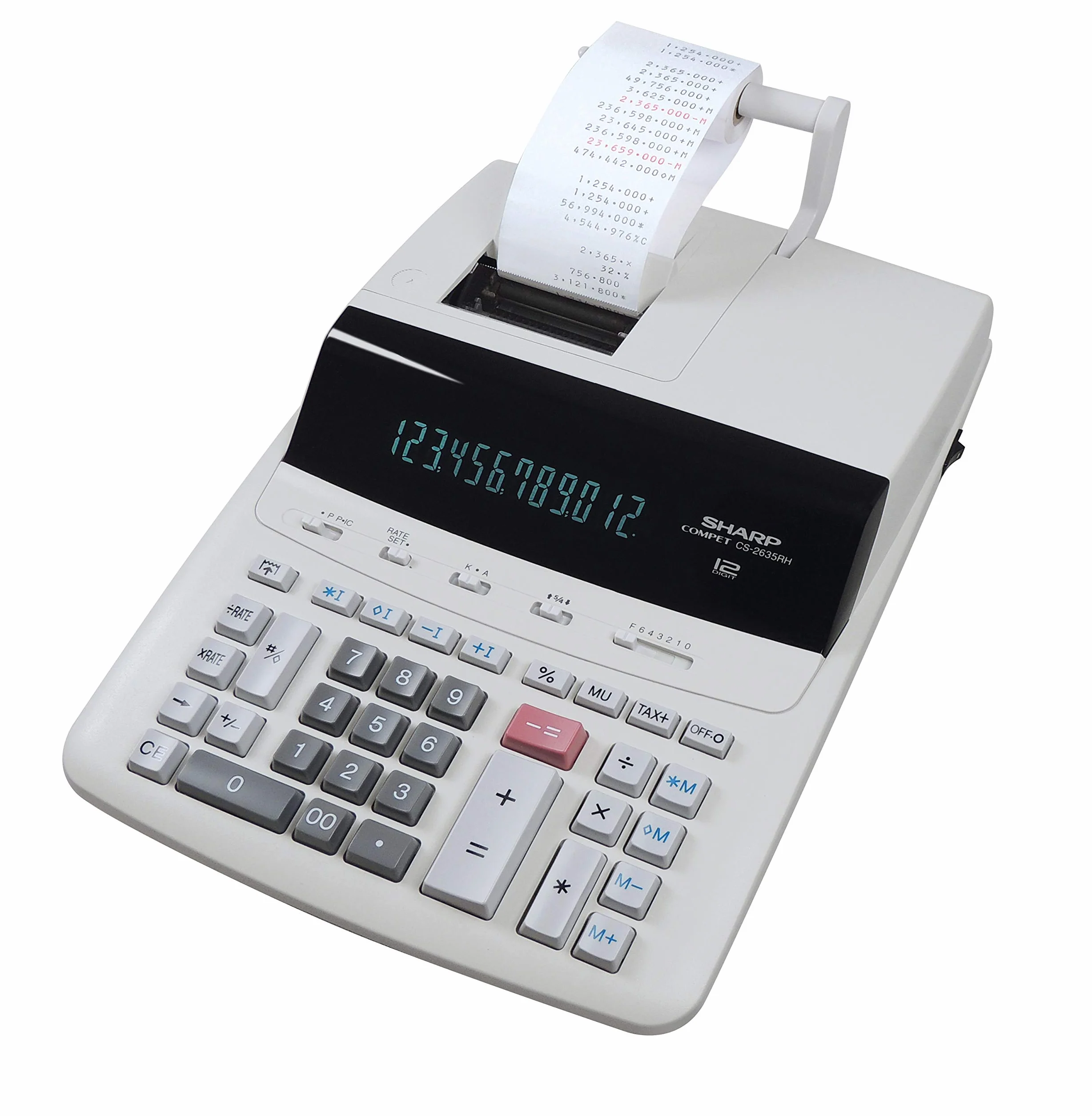 Sharp Kalkulator biurkowy CS-2635RHGYSE 12-cyfrowy wyświetlacz czarno-czerwone farby drukarskie jasnoszary