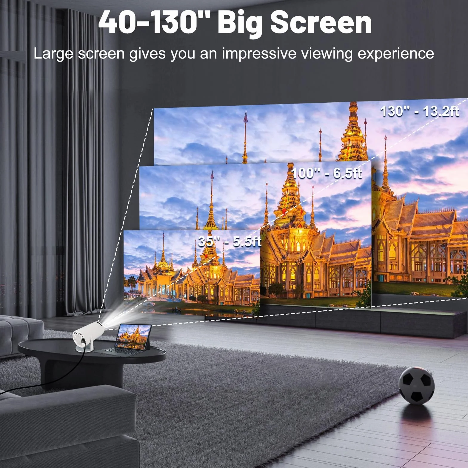 Mini projektor WIFI 6 Bluetooth 4K 1080P przenośny obracany 130 cali automatyczny keystone