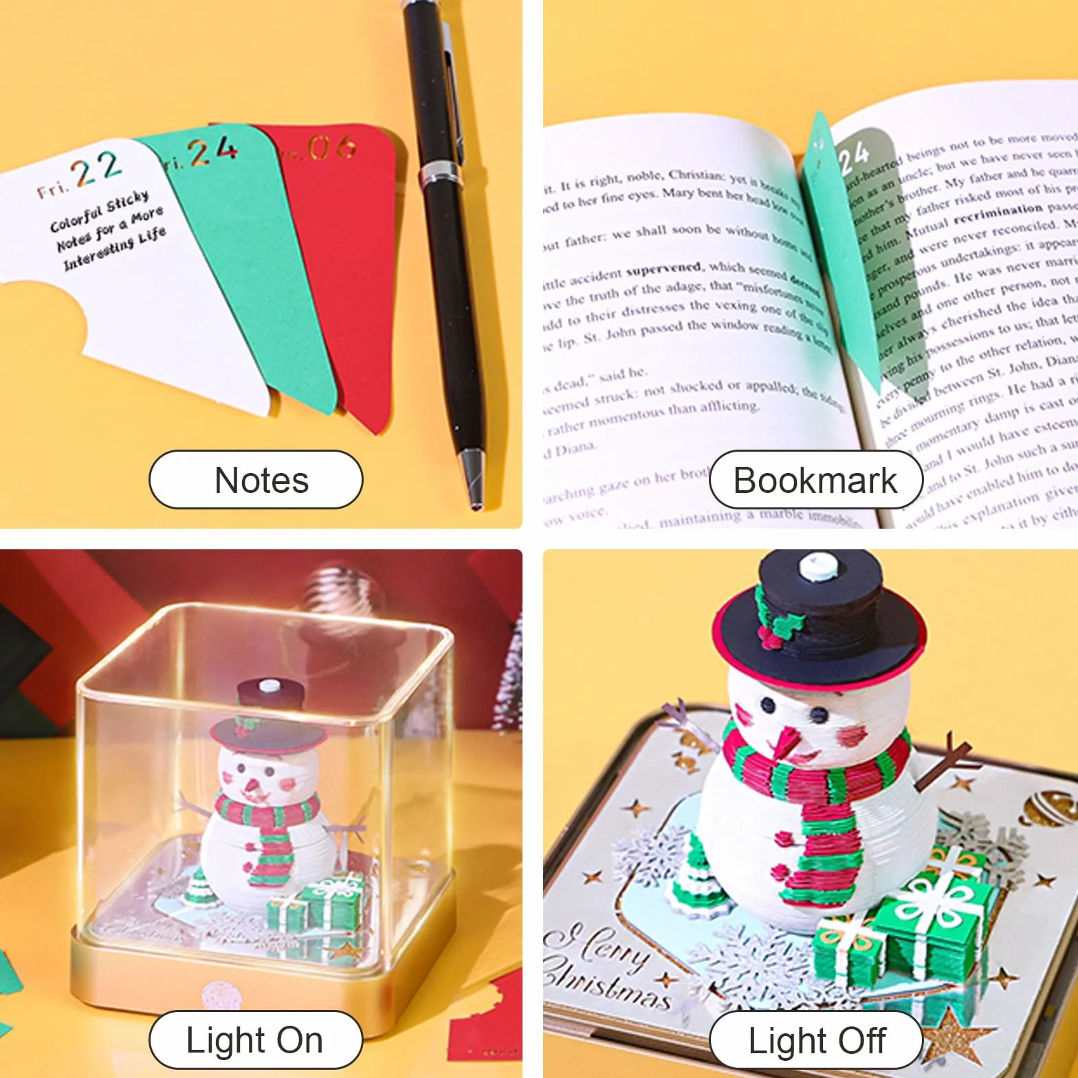LiveGo 2026 3D Kalendarz - Kalendarz Biurkowy z Rzeźbą z Papieru z Oświetleniem LED, z Blokiem Notatkowym, Notatnikiem | DIY Dekoracja, Prezent na Boże Narodzenie, Przeprowadzkę, Biuro, Dom (Śnieżynka