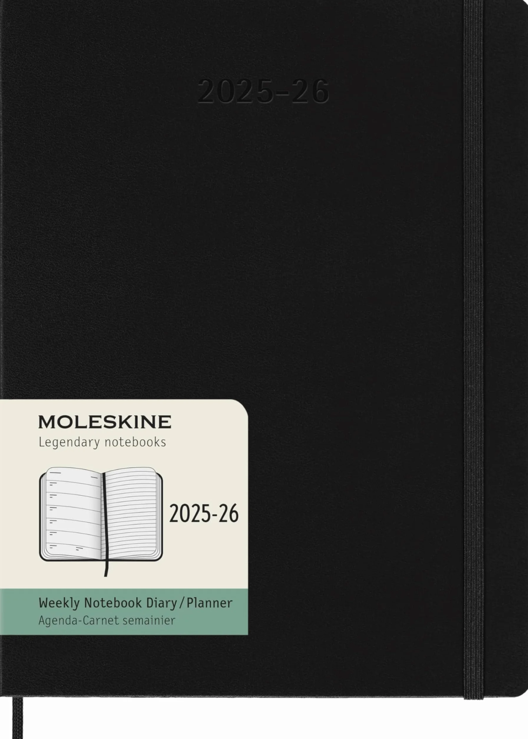 Moleskine 18 Monate Wochen Notizkalender 2025/2026, XL, 1 Wo = 1 Seite, Rechts linierte Seite, Fester Einband, Schwarz