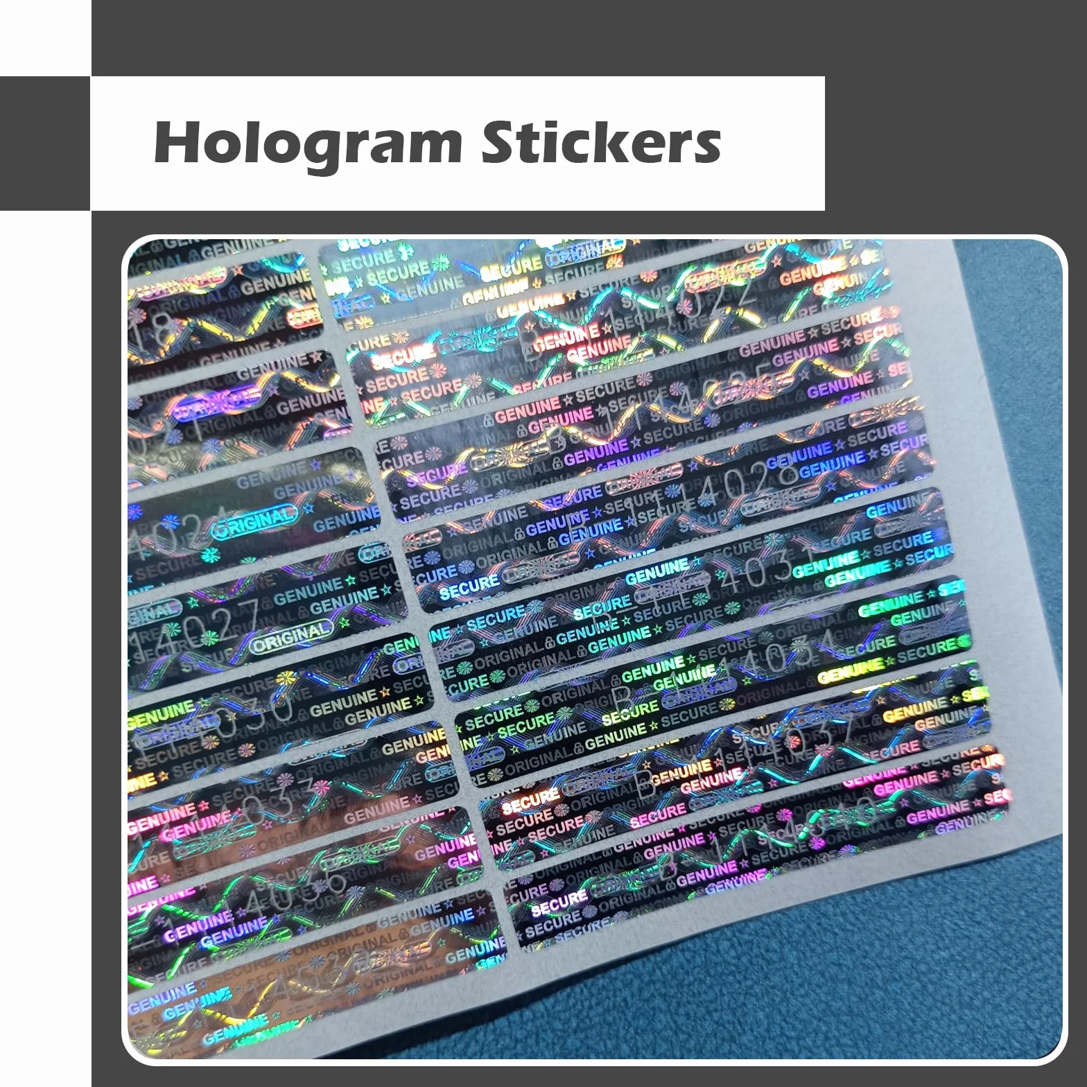 200 sztuk naklejek zabezpieczających przed manipulacją, pieczątka gwarancyjna z numerem seryjnym, naklejki hologramowe, 50 x 7,5 mm (srebrne)