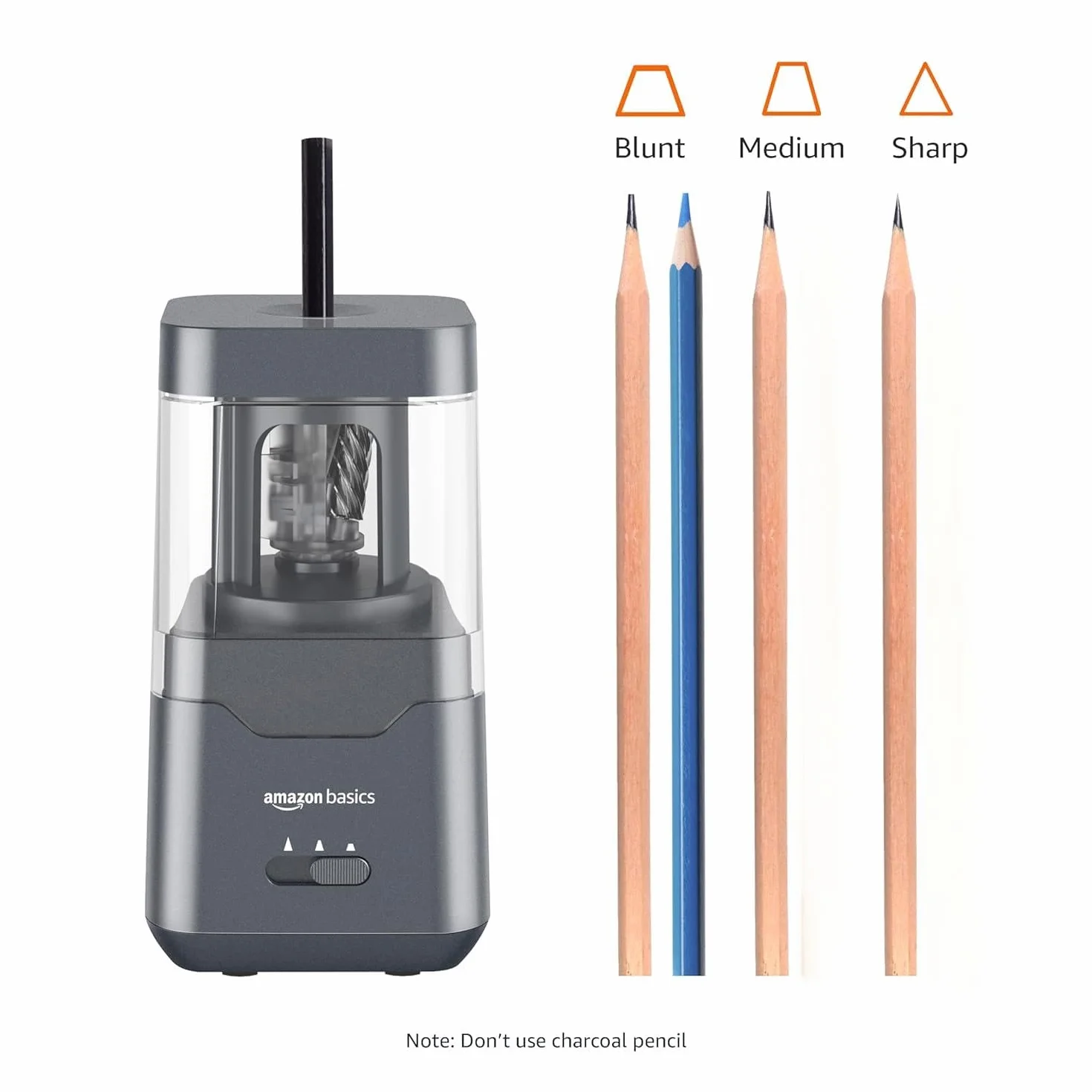 Amazon Basics przenośna elektryczna temperówka, ostrze spiralne, automatyczne zatrzymanie, zasilanie bateryjne/USB, czarna, 9 x 9 x 16 cm