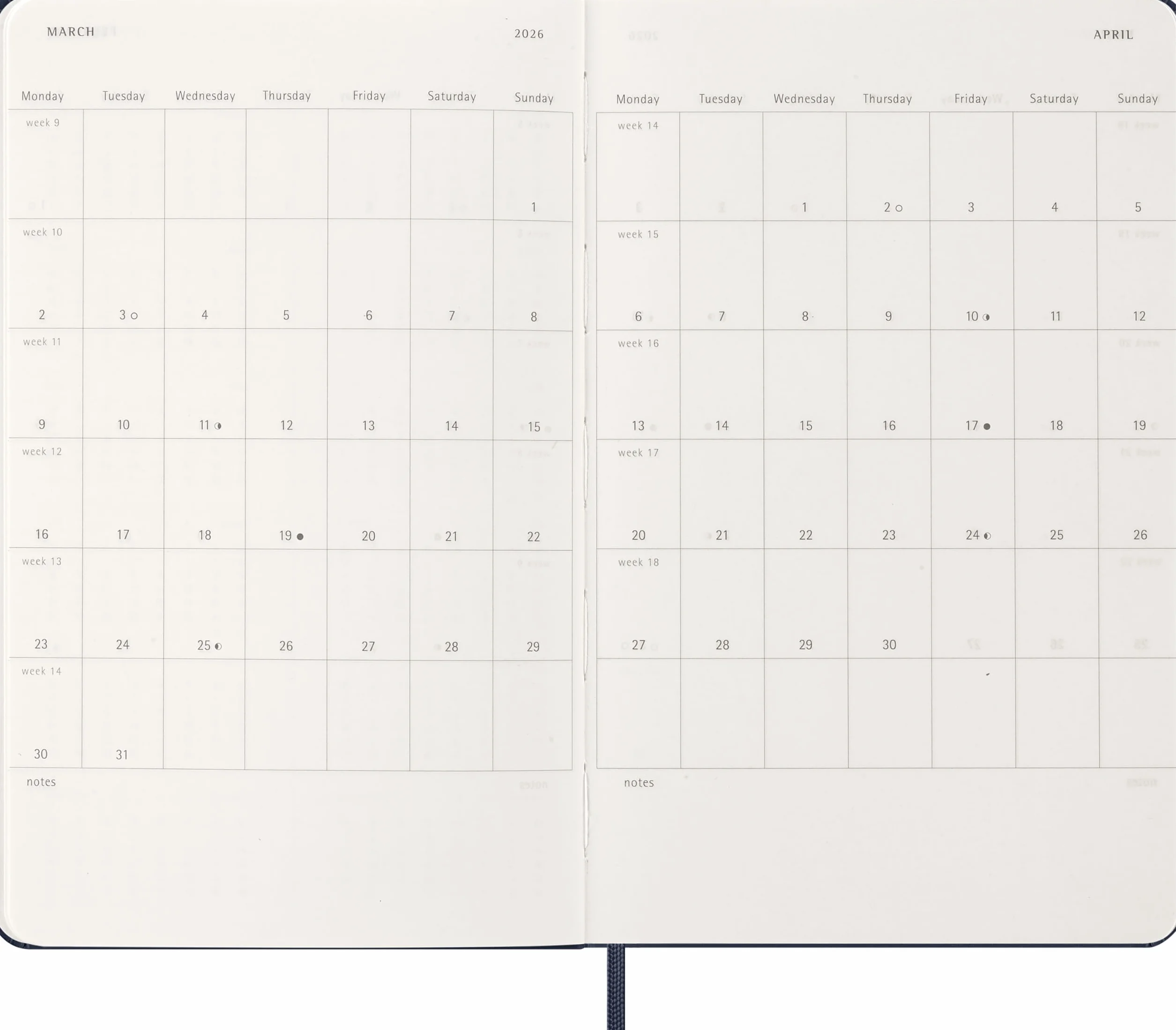 Moleskine 12 Monate Wochen Notizkalender 2026, Large/A5, 1 Wo = 1 Seite, rechts linierte Seite, Fester Einband, Saphir