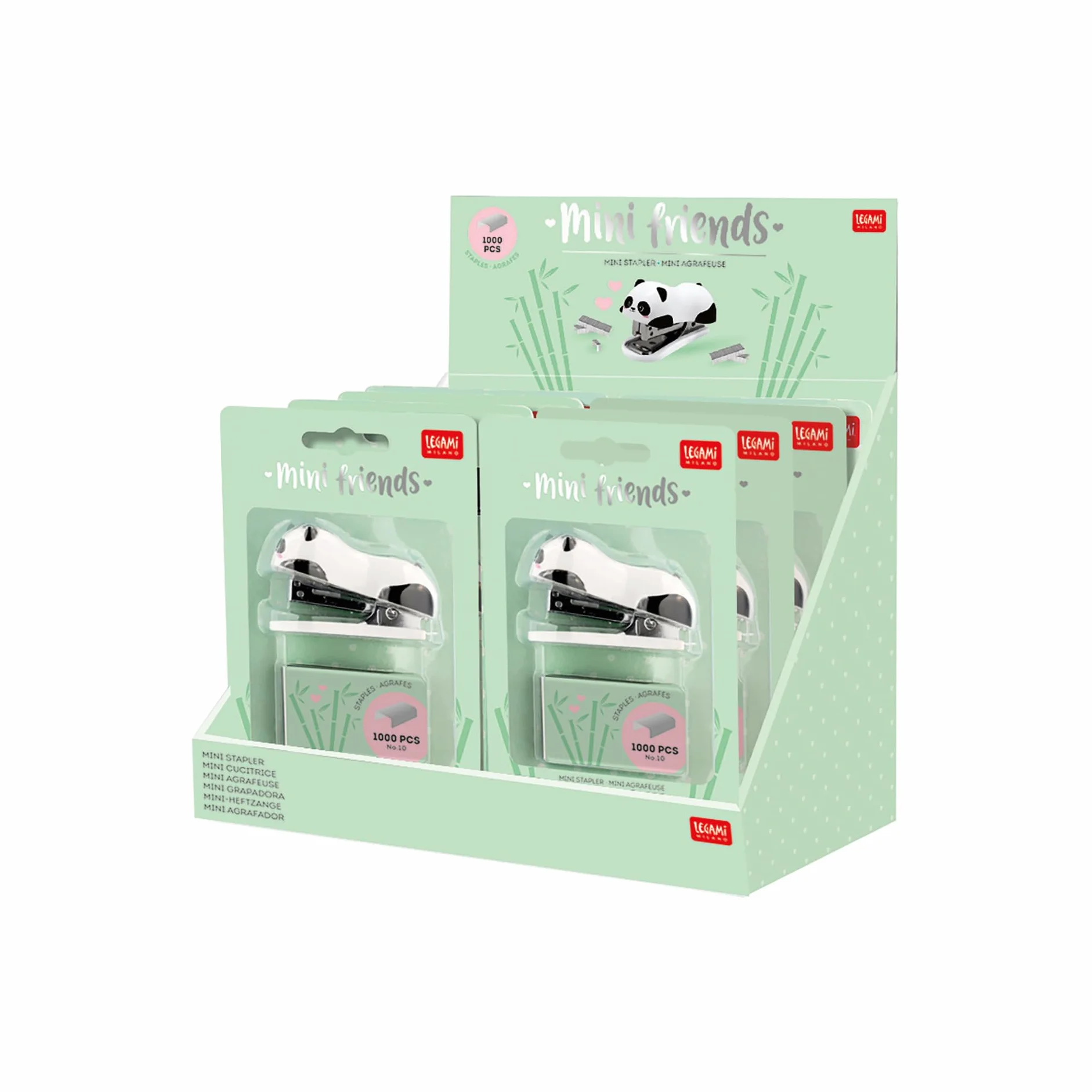 Legami Mini zszywacz Meow 3,3 x 4,5 cm tworzywo sztuczne Kitty wbudowany usuwacz ściegów 1000 zszywek