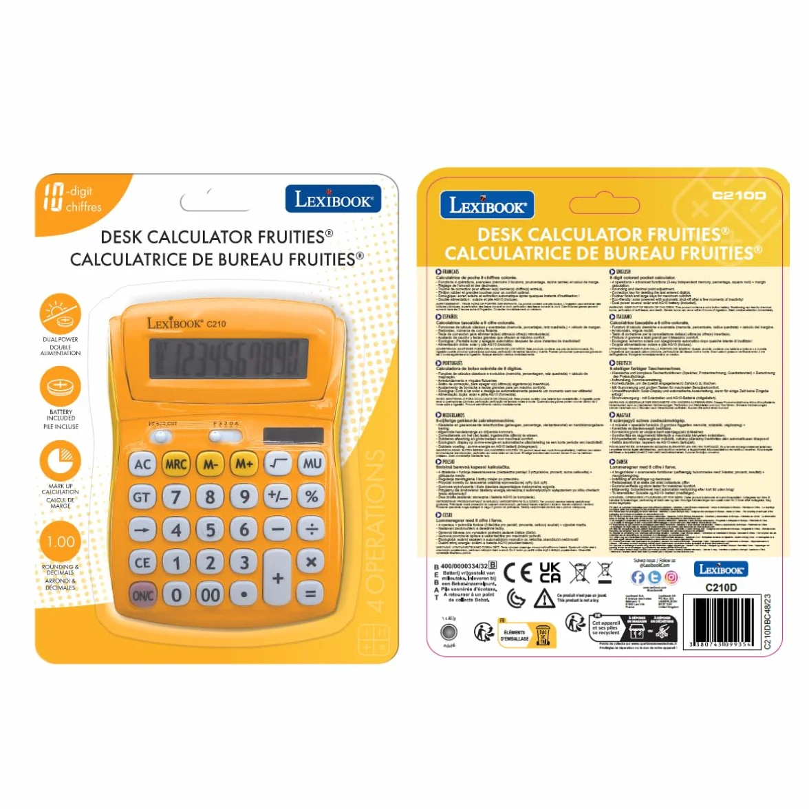 Lexibook Fruities Kalkulator Biurkowy 10 Cyfr Żółty C210D