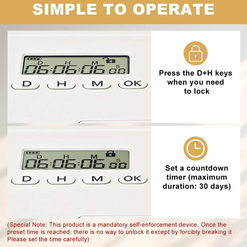 Safe Timed Lock Box, zamykane pudełko do przechowywania z zamkiem czasowym, 2 tryby pracy, biały