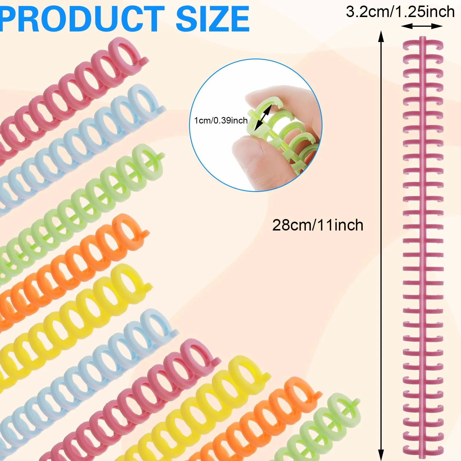 10 sztuk grzebieni do bindowania z tworzywa sztucznego, pięć kolorów, 30 pętli, podziałka 10 mm, grzebienie do bindowania, do notatnika, albumu kolekcjonerskiego (jasnopomarańczowy, żółty