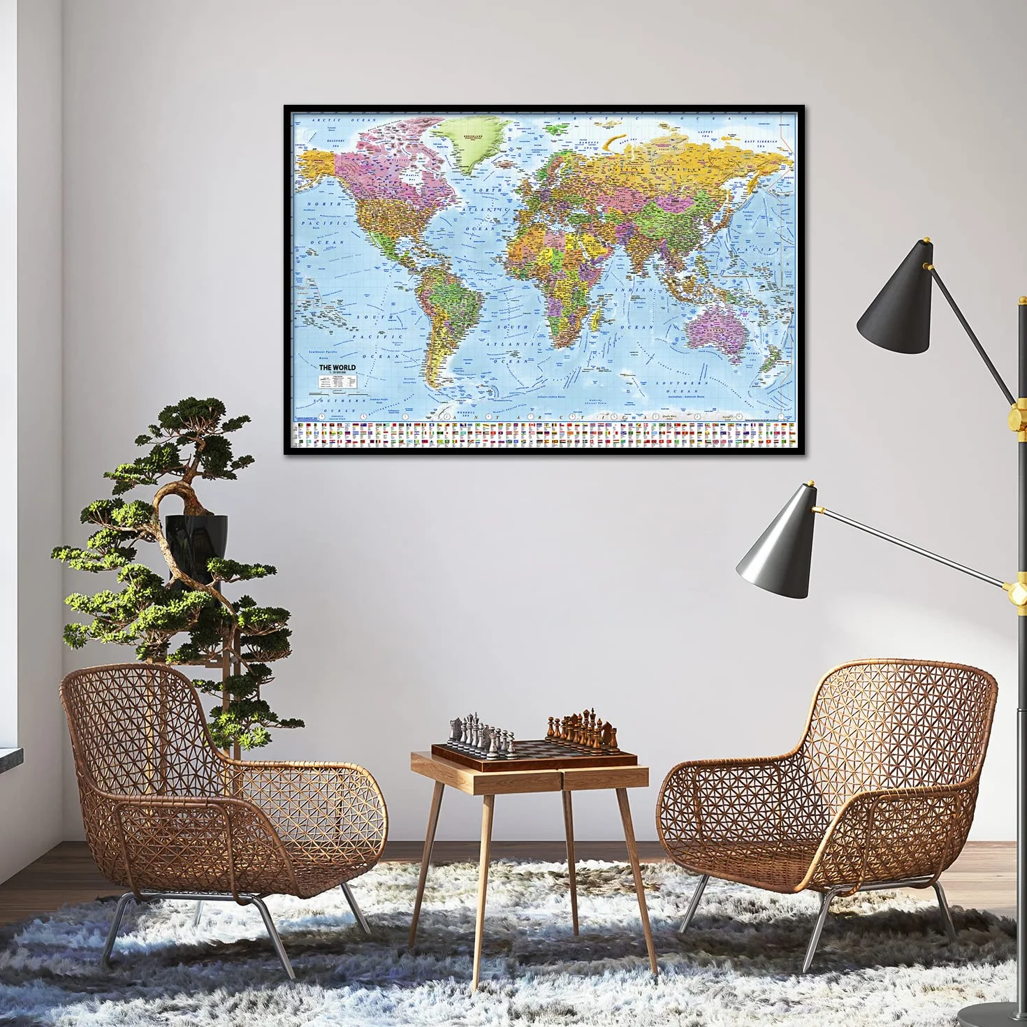 Close Up XL Giant World Map plakat 2020 z flagami 91,5 x 61 cm