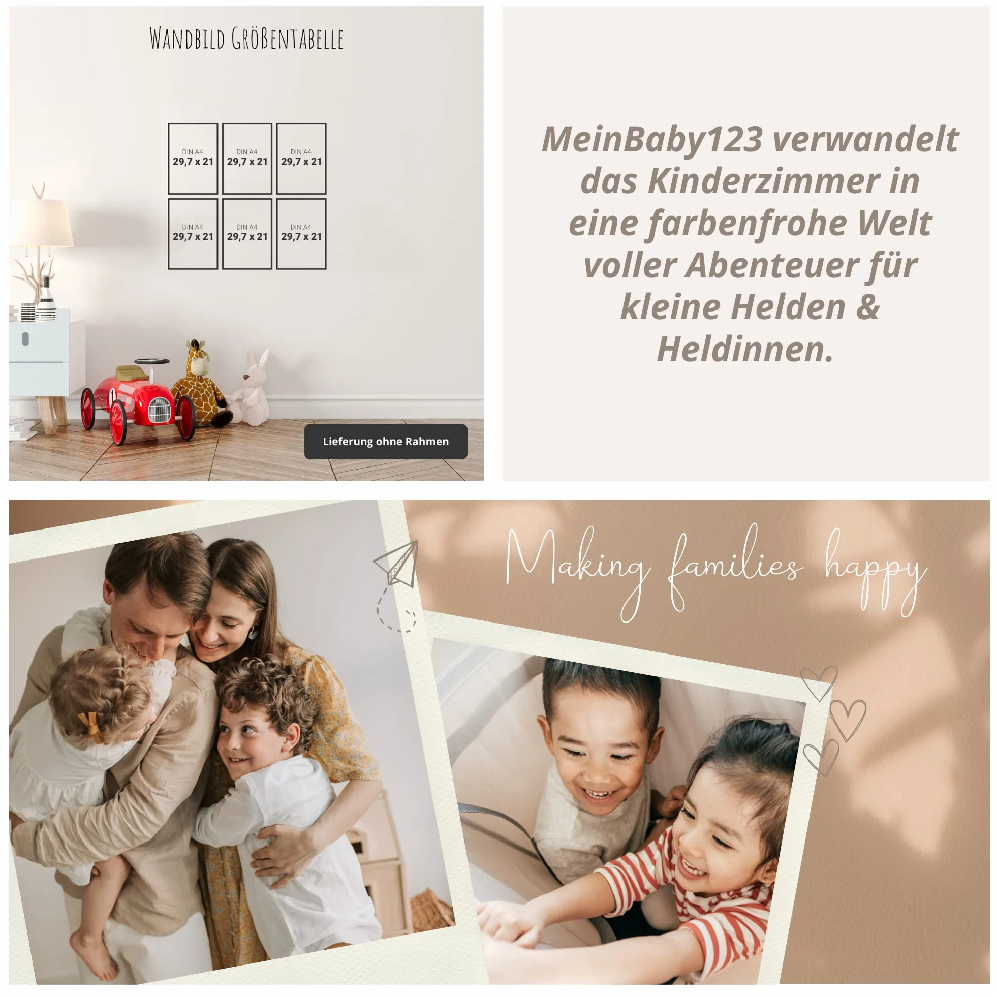 MeinBaby123 Plakat do pokoju dziecięcego zestaw 6 sztuk DIN A4 dekoracja ścienna lew żyrafa tęcza słodkie