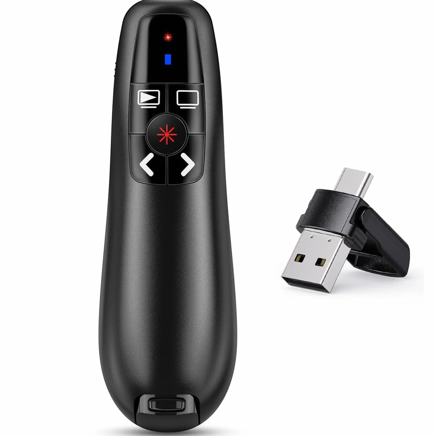 2-w-1 Kliker prezentacyjny typu USB C do prezentacji PowerPoint, 2.4GHz bezprzewodowy pilot prezentacyjny kliker wskaźnik slajdów PPT klikacz do komputera Mac Laptopa