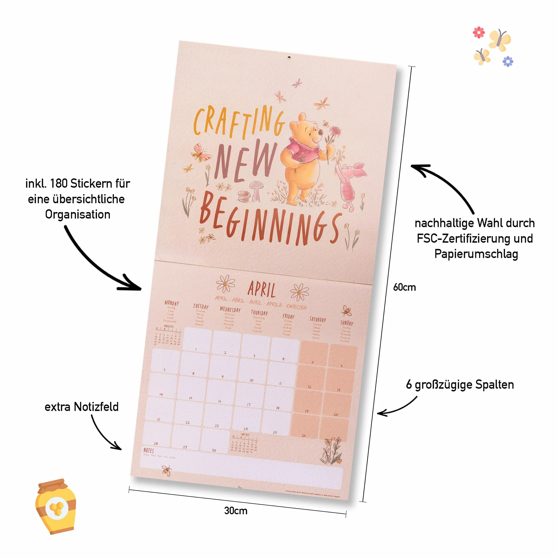 Calendario 30x30 cm Winnie the Pooh 2025 pyramid