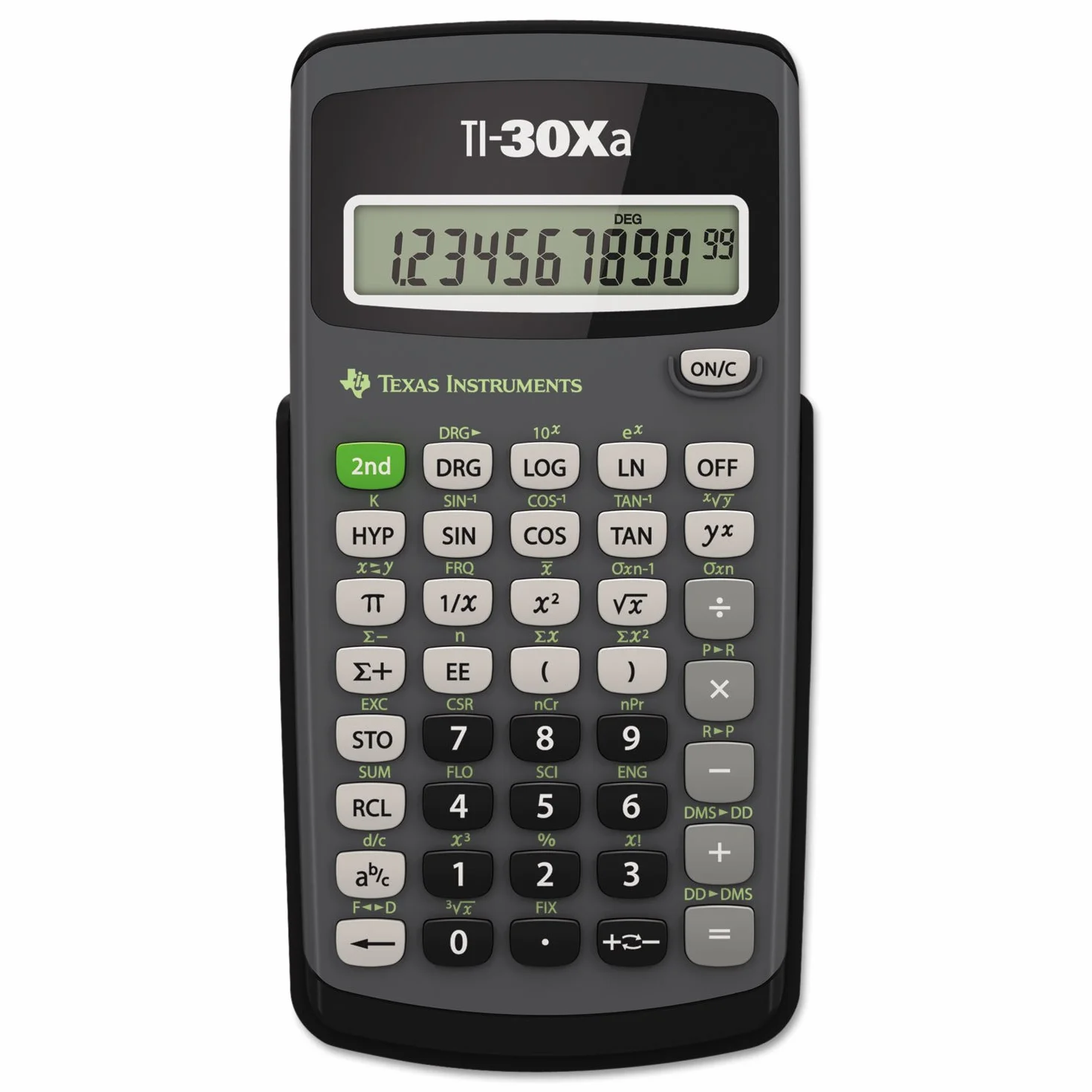 Texas Instruments TI-30XA kalkulator szkolny (jednowierszowy, 10-cyfrowy wyświetlacz, zasilanie bateryjne) szary czarny
