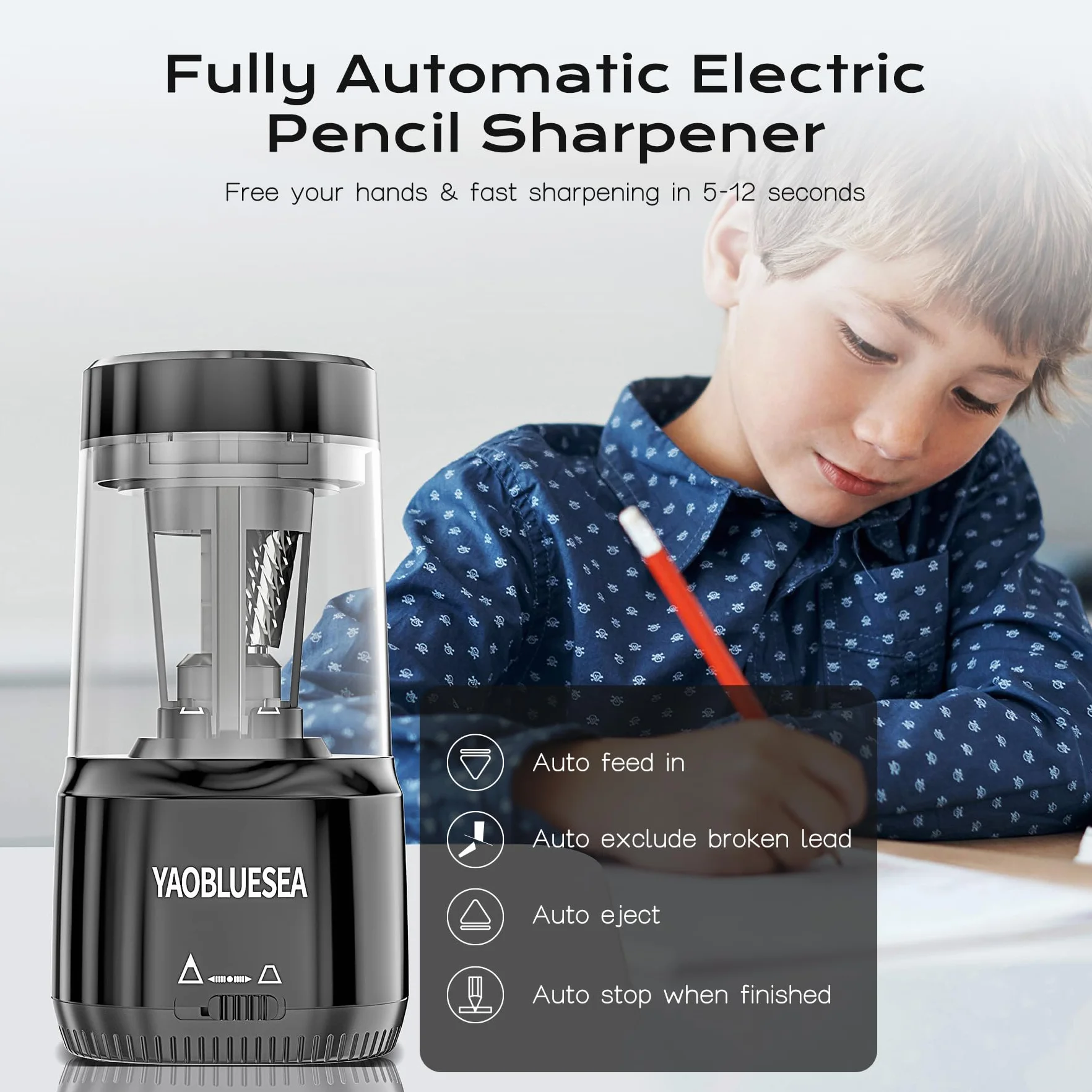 Temperówka elektryczna USB ładowalna automatyczne zatrzymywanie na ołówki 6-8mm