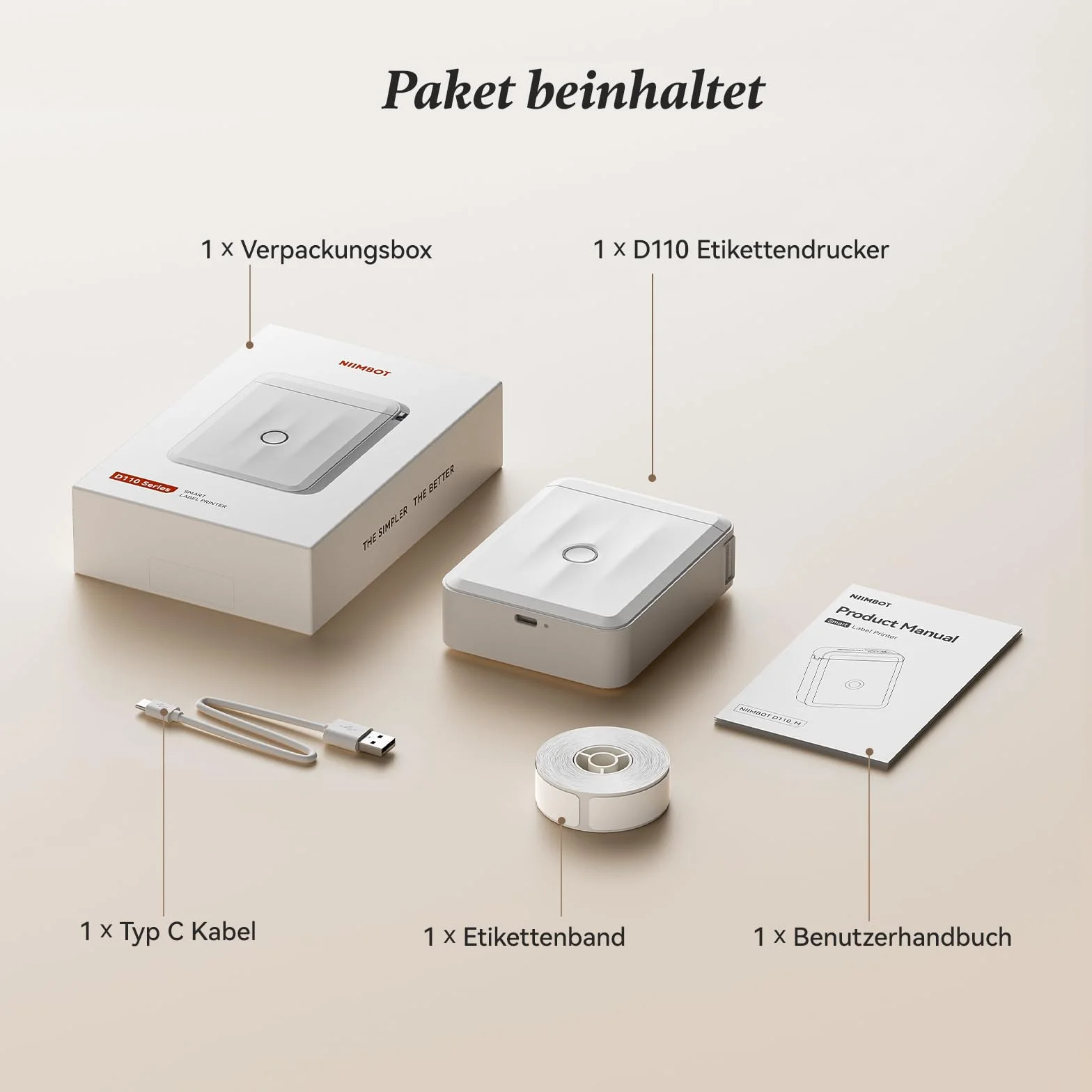 NIIMBOT D110 Upgrade Drukarka etykiet Bluetooth, przenośna termoetykieciarka, iOS Android