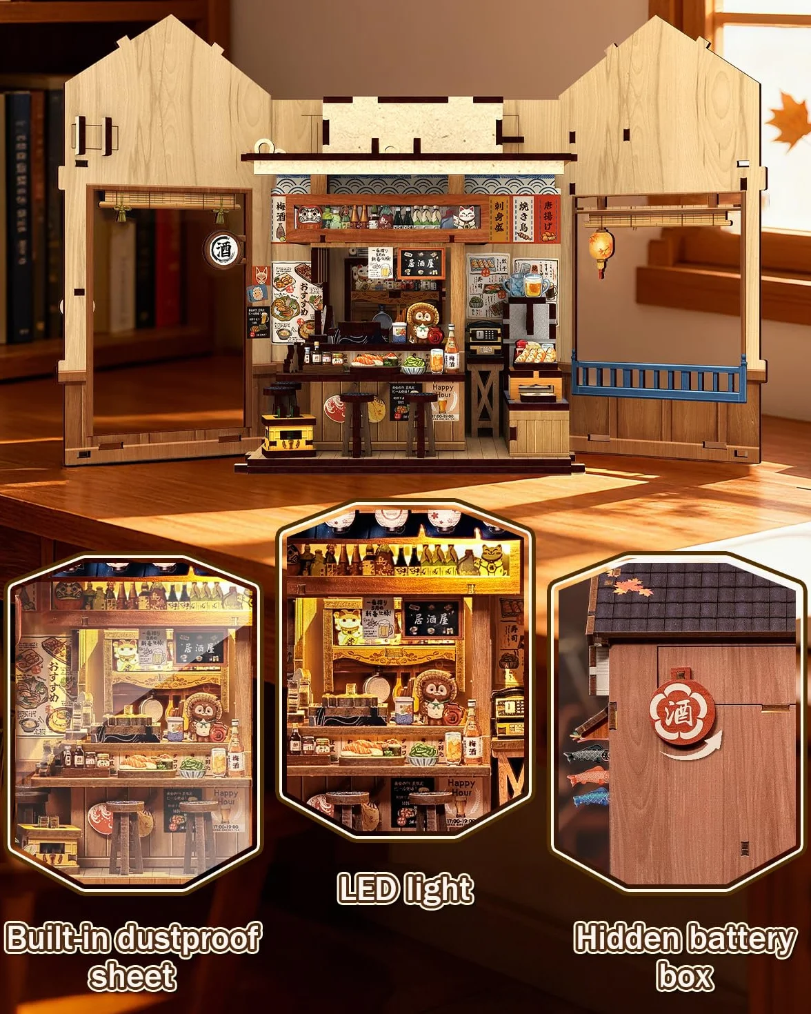 Book Nook – Miniaturowy domek z LED i osłoną antypylową, dekoracja japońska, dekoracja regału, puzzle 3D dla dorosłych, prezent (Choshi no Shitamachi) Shitamachi)