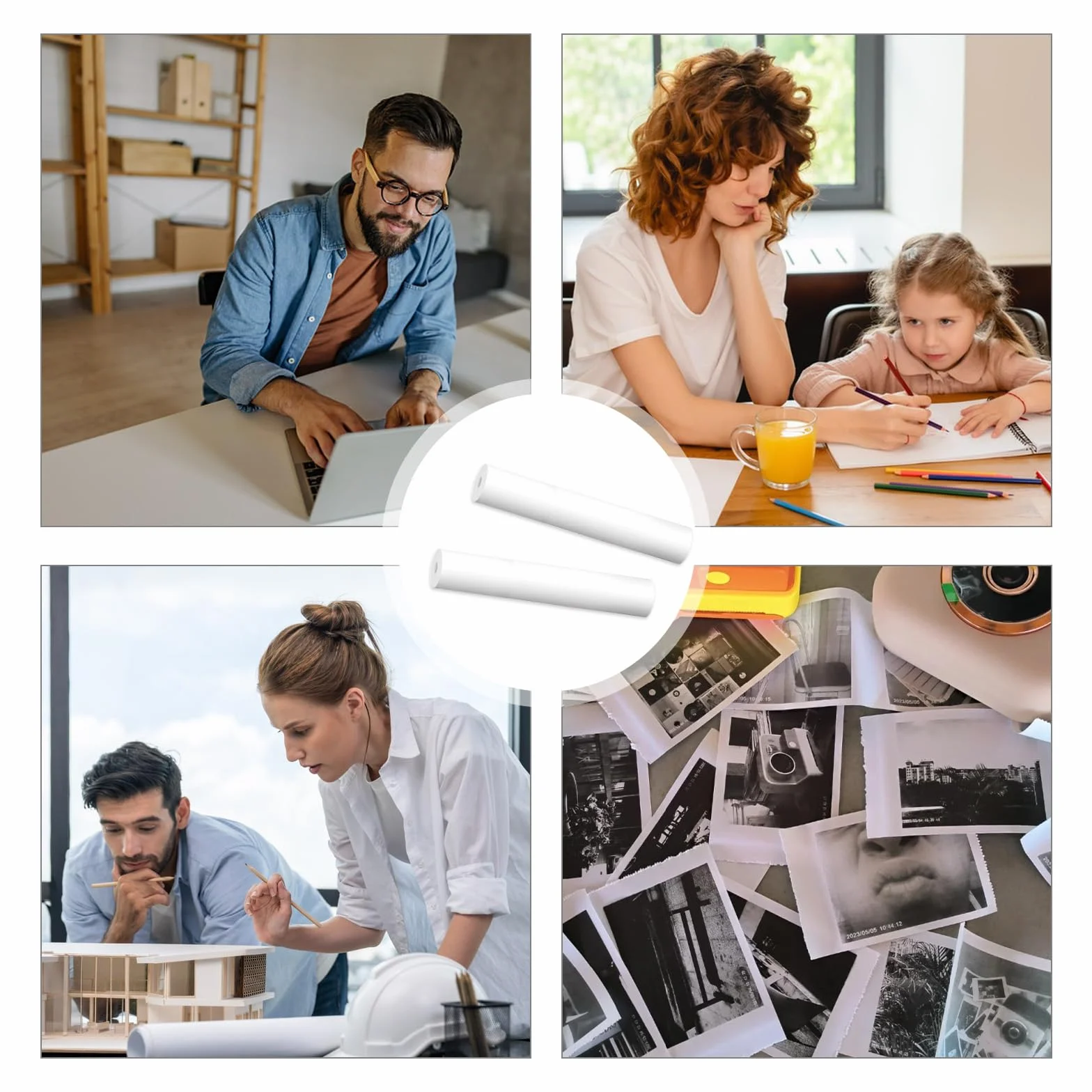 Xmart 5 Rolek Papieru Termicznego A4 Papier Termiczny do Drukarki Przenośnej Papier Termiczny A4 Szybkoschnący Idealny Ciągłego Drukowania Plik Strony Internetowe ZdjęCia 210x297mm Około 125 Arkuszy