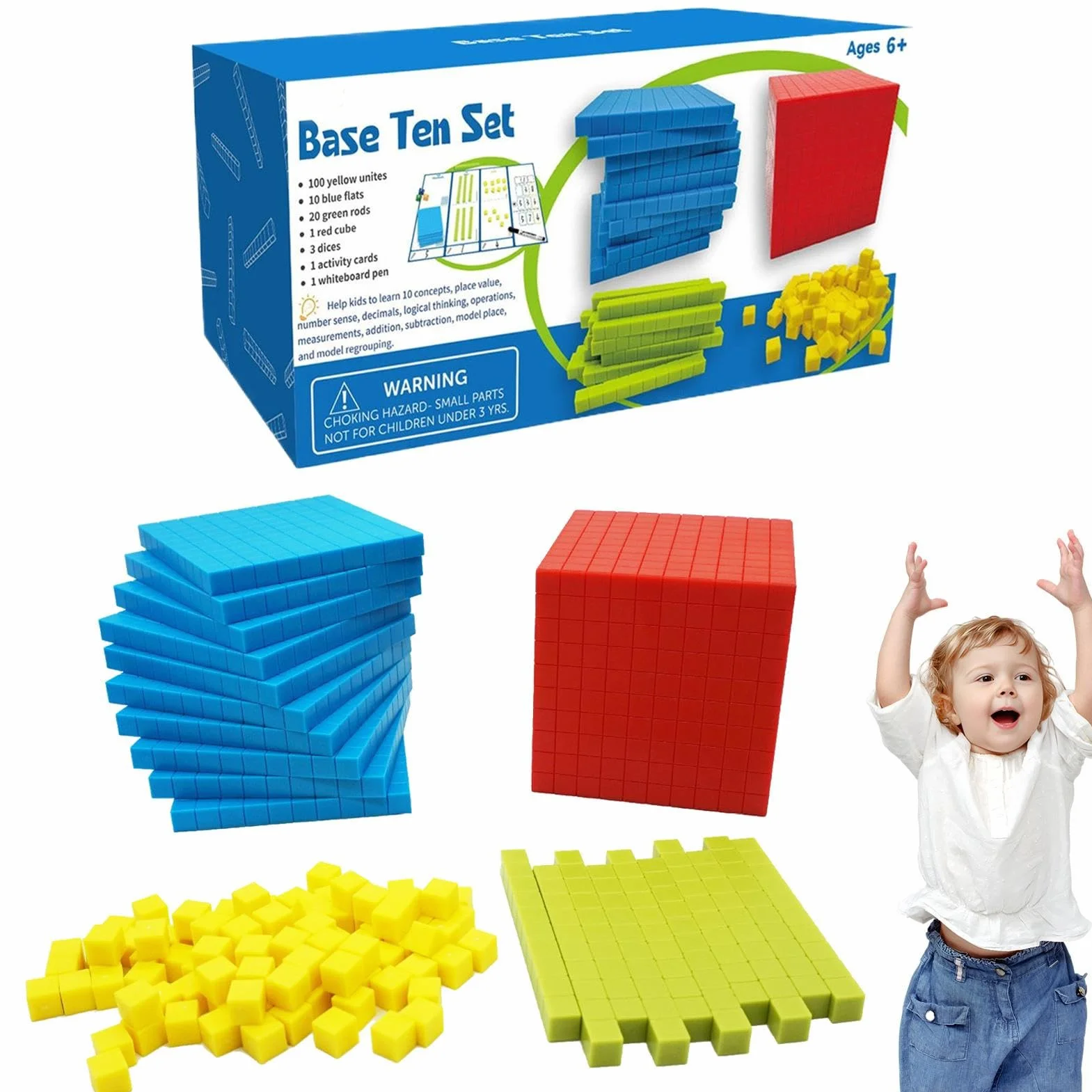 Base Ten Blocks, Math Manipulatives Learning Toy Set, Preschool Counting Cubes & Place Value Blocks, Hands On Number Concept Training, Educational Math Game for Kids Classroom Homeschool Teaching Aid