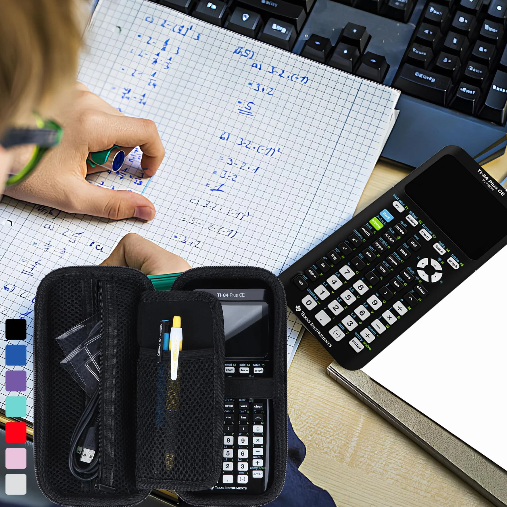 Twarde etui ochronne, kompatybilne z Texas Instruments TI-84 Plus CE-T/TI-Nspire CX II-T/TI-Nspire CX II-T CAS/TI-83 Premium CE/TI-82 Stats kalkulator graficzny (różowy)
