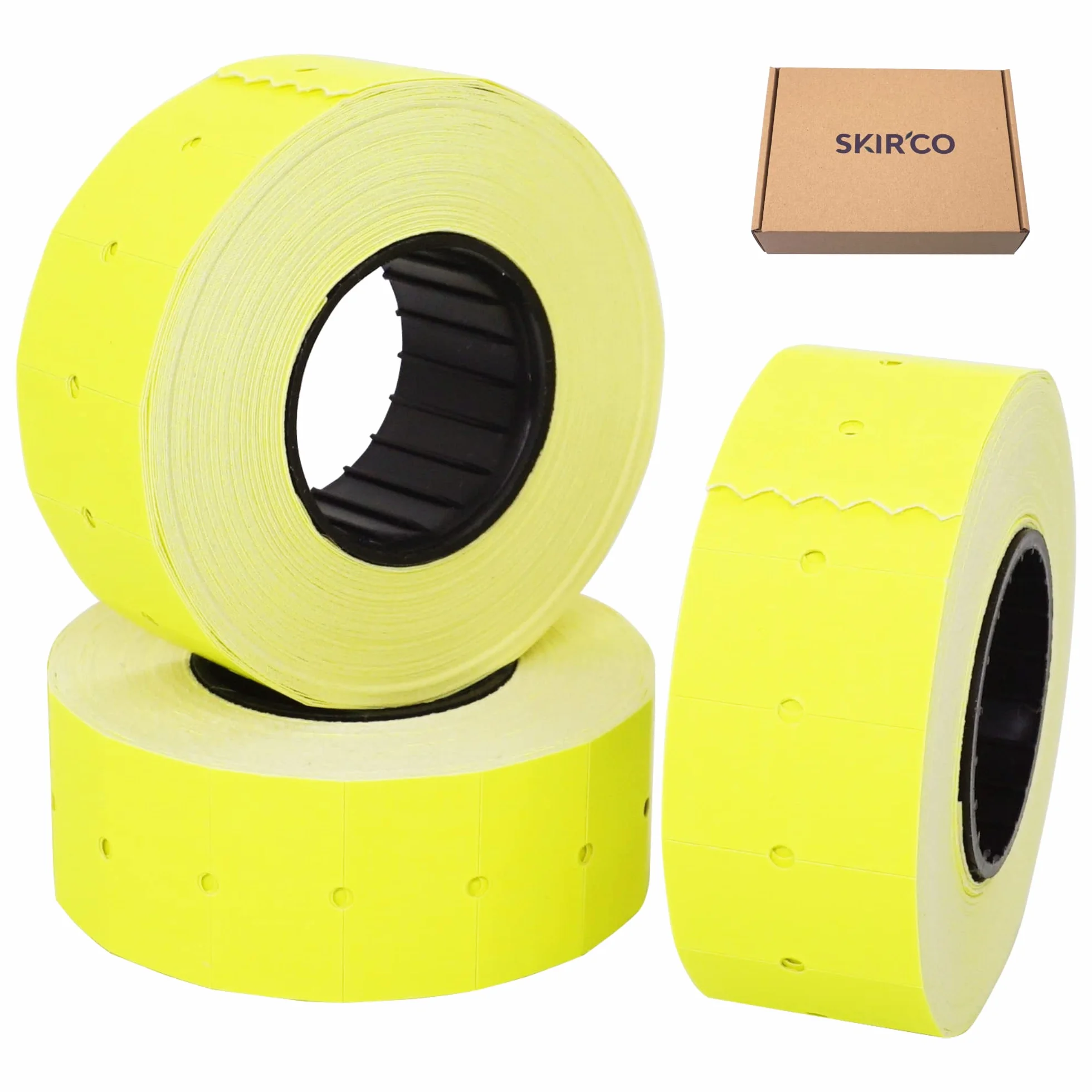 SKIR'CO (12 rolek) Etykiety na broń 21 x 12 mm kolor żółty, etykiety cenowe, 12 000 naklejek cenowych, etykiety do oznaczania cen