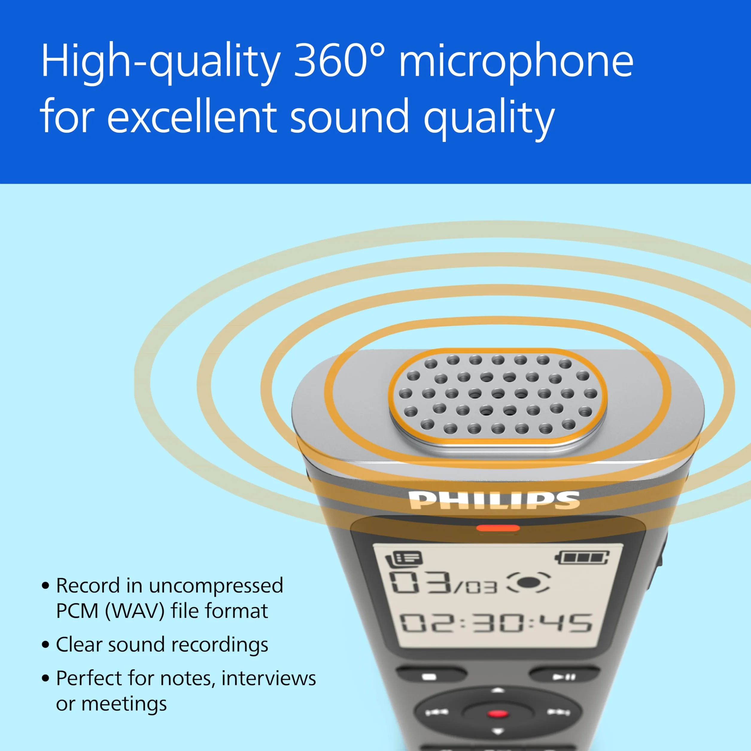 Philips DVT1170 VoiceTracer, rejestrator dźwięku, 8 GB, gniazdo kart Micro SD