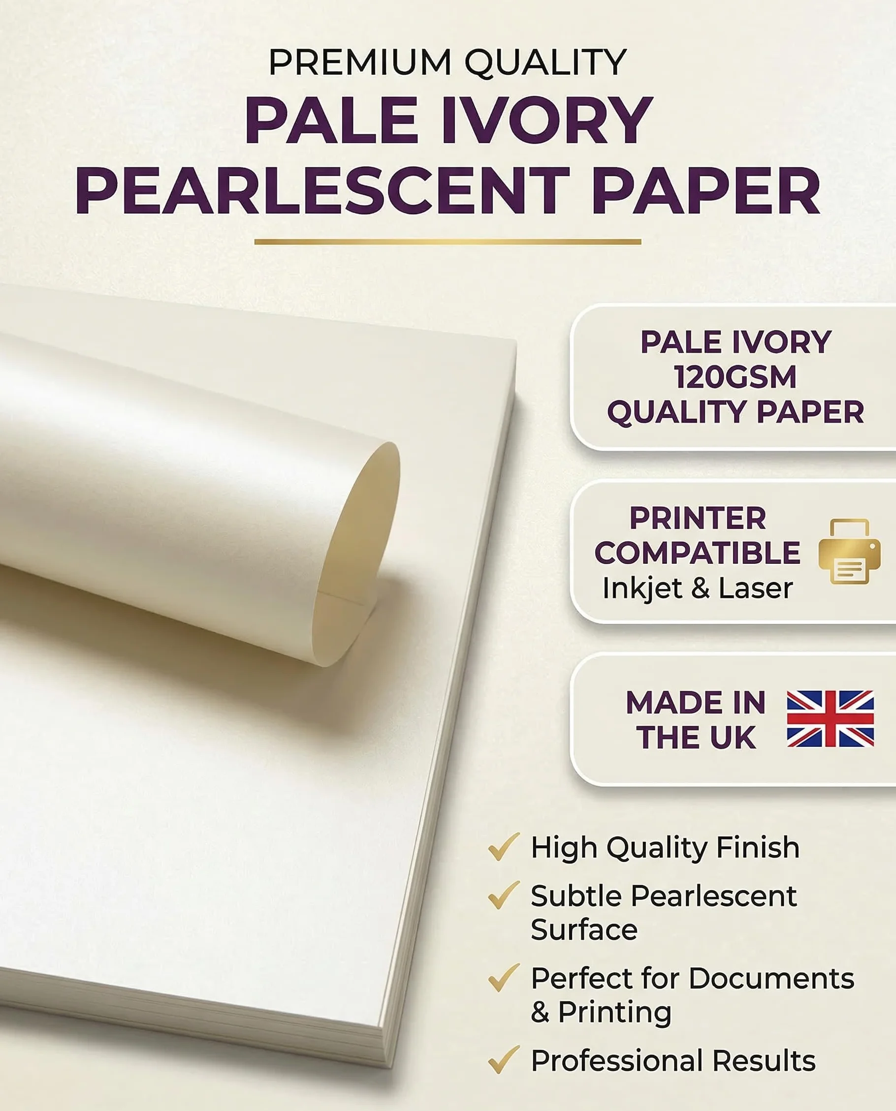 Papier perłowy Quarzo Premium Ivory - A4 (21 x 29,7 cm) - 120 g/m² (wiązanie 14,5 kg) błyszczący certyfikat i arkusze kartonowe do drukarek atramentowych i laserowych - idealne do nagród, zaproszeń
