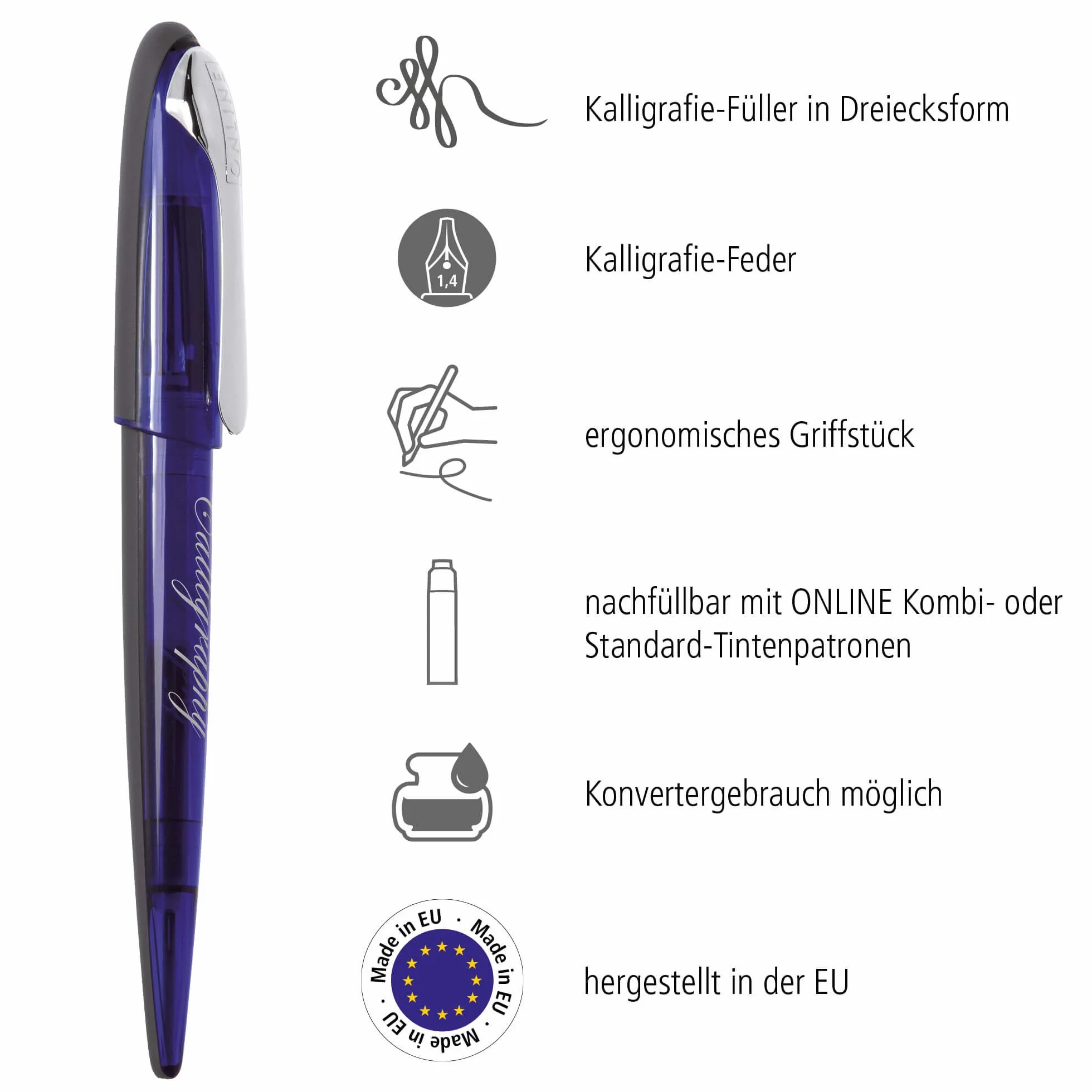 Online Pióro do kaligrafii, pióro do kaligrafii Air Blue, pióra do kaligrafii o grubości kreski 1,4 mm, standardowe wkłady atramentowe lub konwerter, w zestawie wkład kombi niebieski, 10002/3D