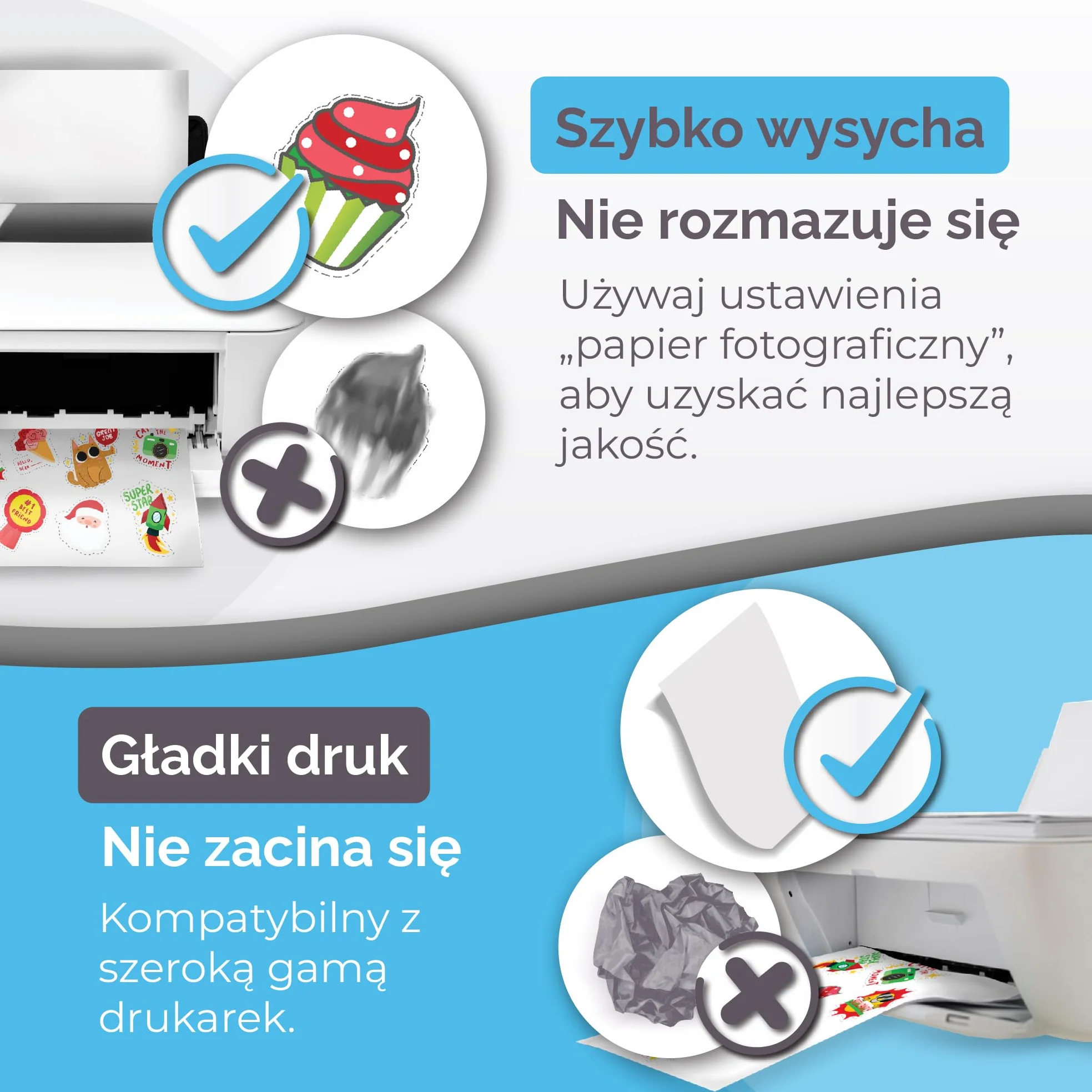 Papier winylowy premium do druku atramentowego i laserowego – samoprzylepne arkusze błyszczące, białe, wodoodporne, szybkoschnące, żywe kolory, dobrze trzymają atrament, odporny na rozdarcie (błyszczący)