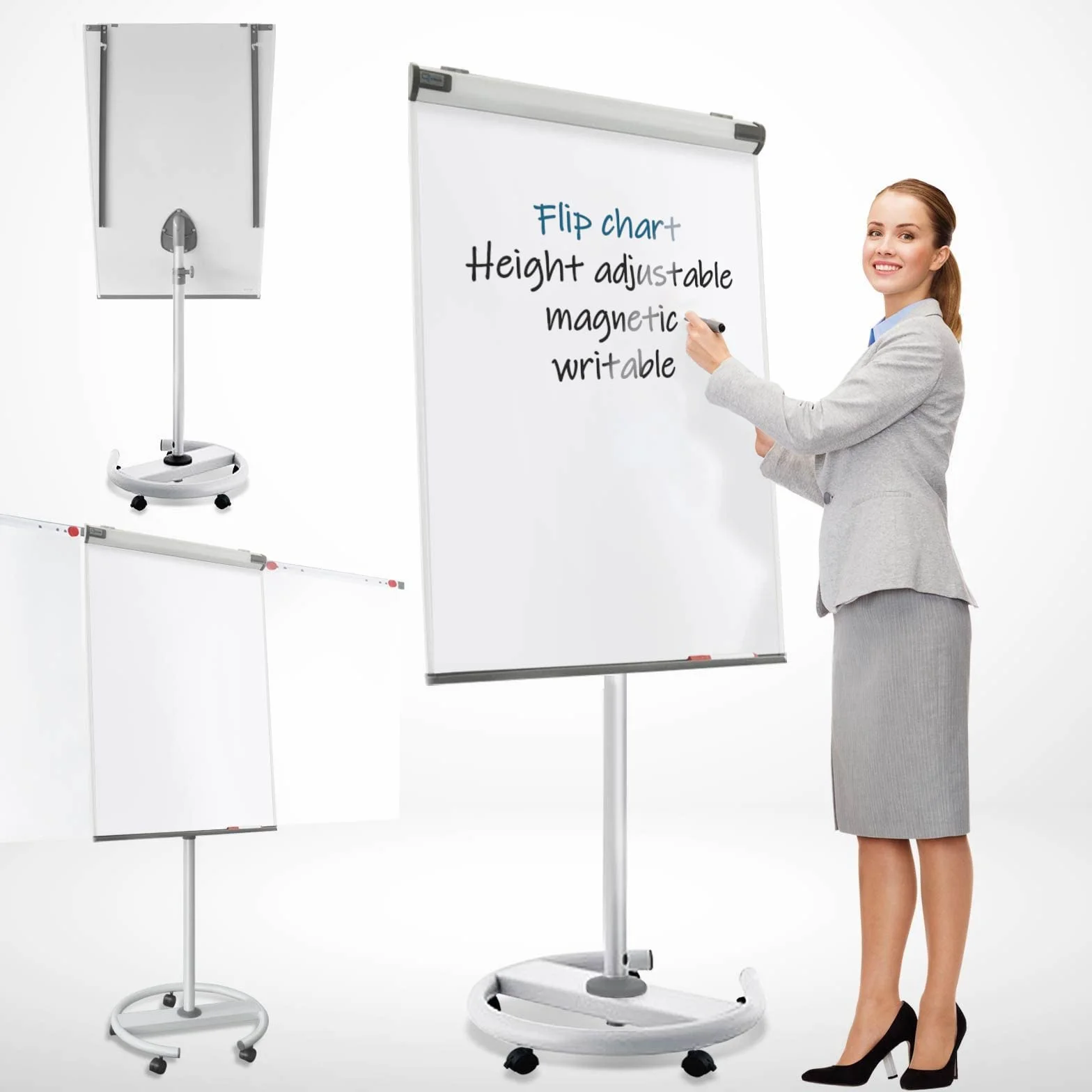 OfficeMarshal Przenośna tablica flipchart magnetyczna 73x105cm regulowana wysokość do 210cm