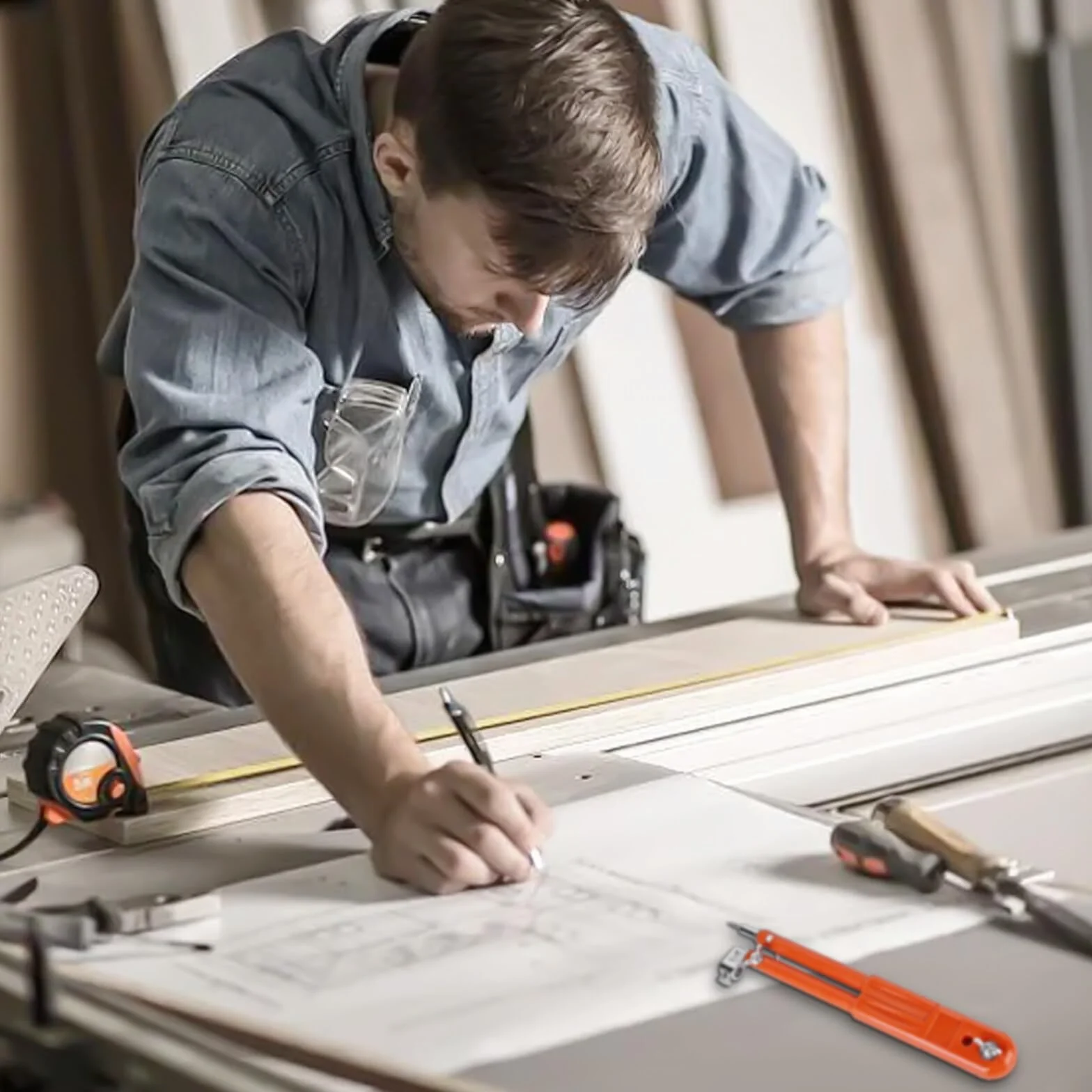 Leikurvo Carpenter precyzyjny cyrkiel do ołówków, 25 cm, obróbka drewna, profesjonalne narzędzie do rysowania, regulowany promień, cyrkiel z uchwytem na długopisy do okręgów rysunkowych