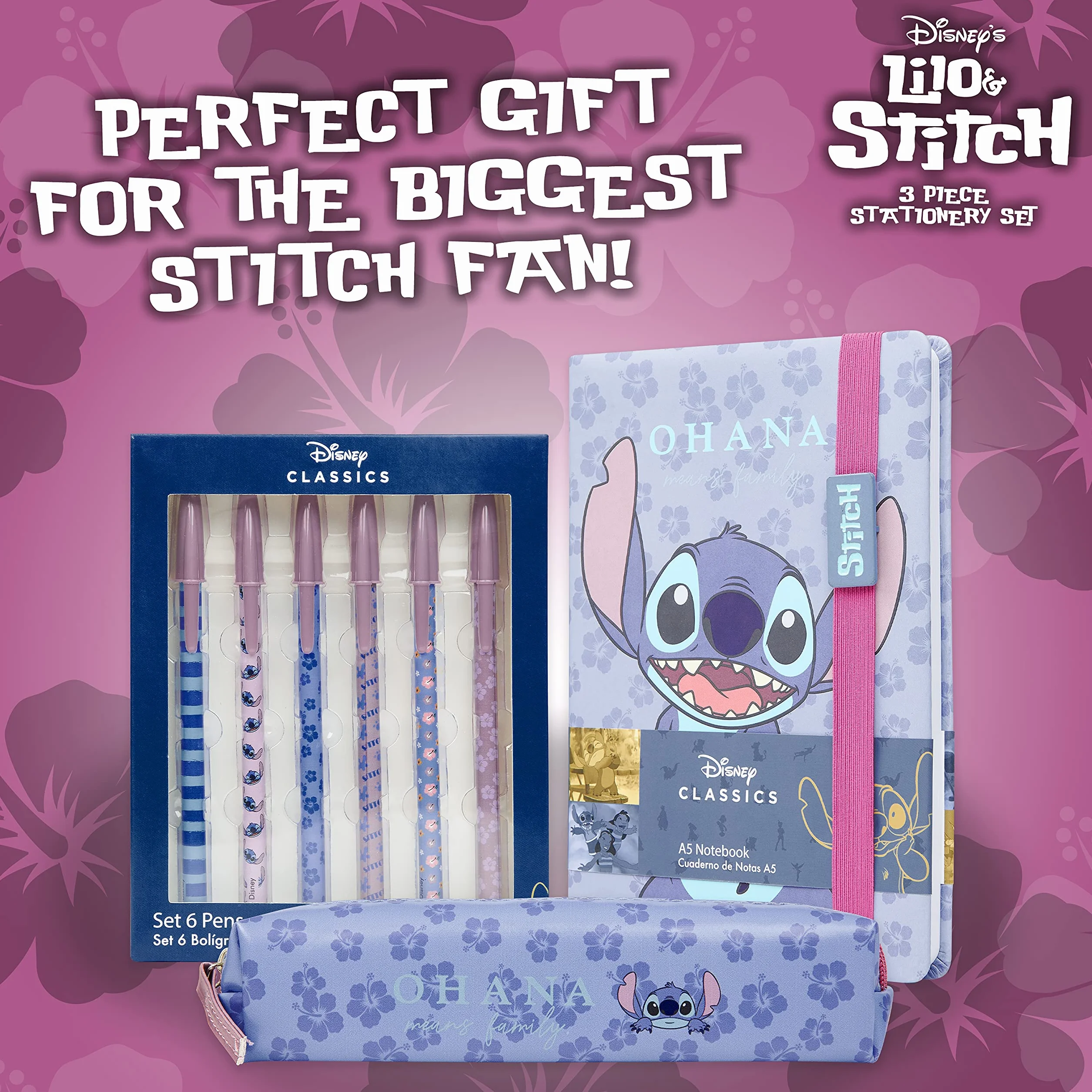 Disney Stitch Zestaw papeterii Prezenty Stitch dla dziewcząt Przybory szkolne Notatnik i akcesoria Uroczy zestaw artykułów piśmienniczych dla dzieci, nastolatków, kobiet Powrót do szkoły (Niebieski)