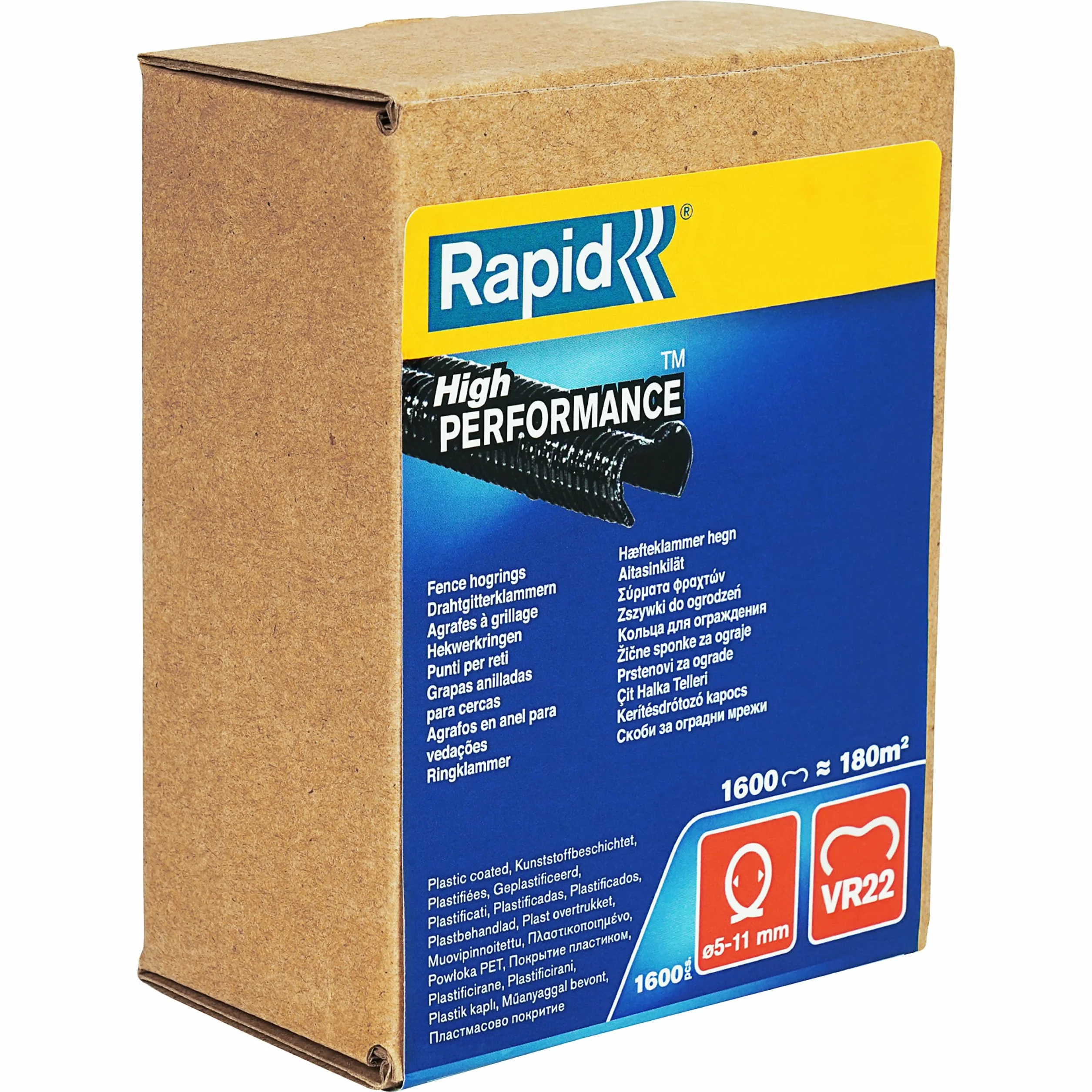 Rapid, Zszywki Zaciskowe Rapid VR22, Galwanizowane z Czarną Powłoką PET, Siatki Druciane 5–11 mm, Idealne do Zabezpieczania Klatek i Ogrodzeń, 1600 Sztuk, Pudełko (40017338)