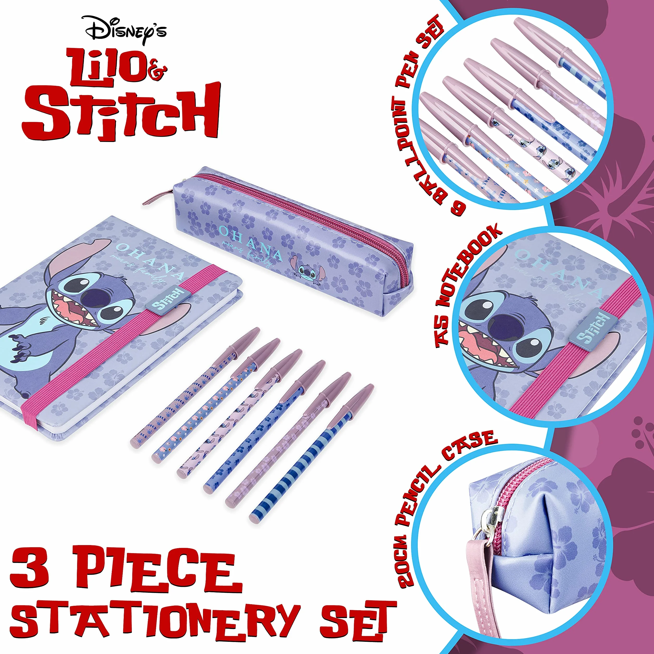 Disney Stitch Zestaw papeterii Prezenty Stitch dla dziewcząt Przybory szkolne Notatnik i akcesoria Uroczy zestaw artykułów piśmienniczych dla dzieci, nastolatków, kobiet Powrót do szkoły (Niebieski)