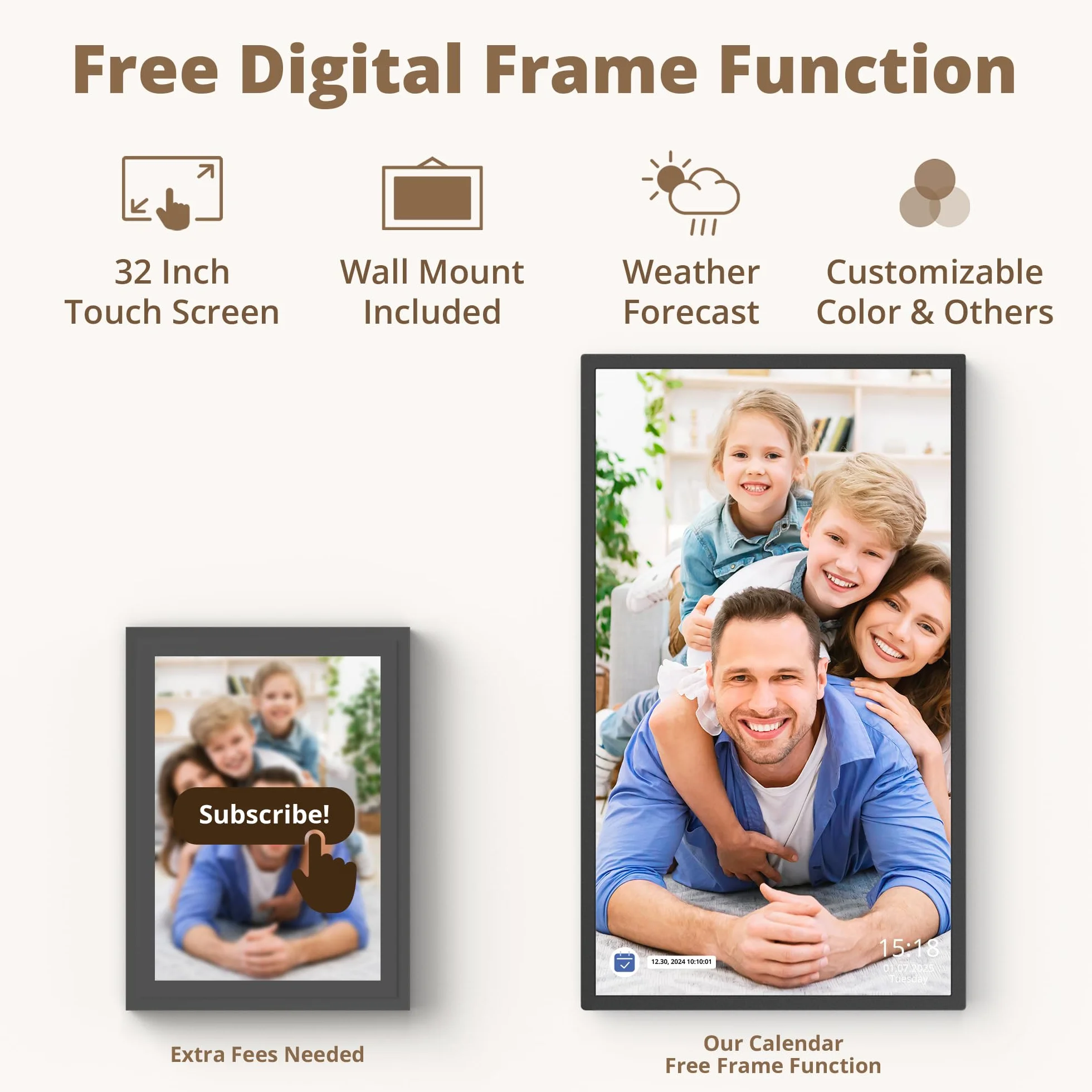 Dragon Touch Kalendarz, 81.3 cm cyfrowy kalendarz 2025, rodzinny planer ścienny, interaktywny ekran dotykowy 1080p Full HD, inteligentny wykres obowiązków i organizacja domu, prezent dla zapracowanych