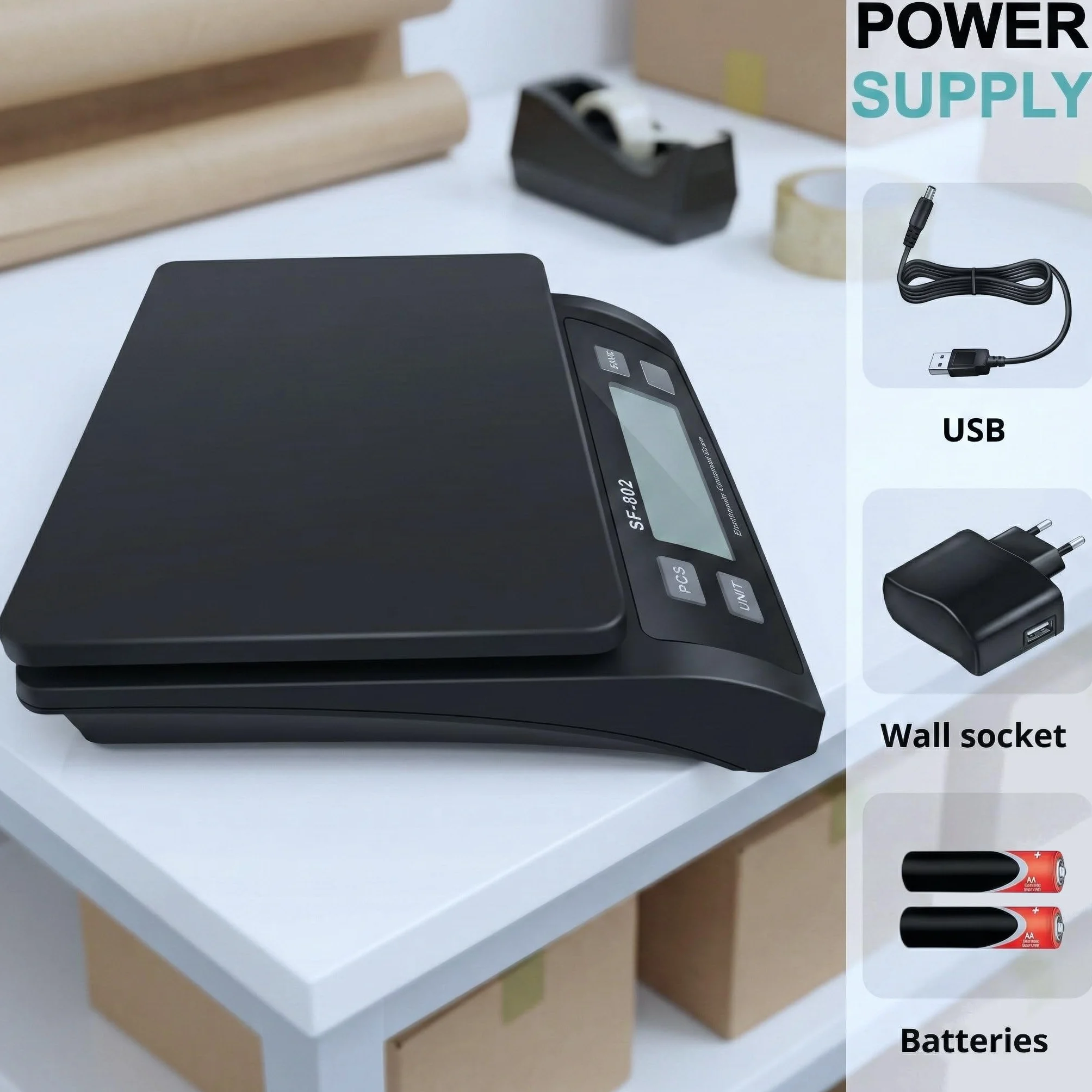 Cyfrowa Waga Pocztowa 30 KG Duża Platforma Funkcja Liczenia Sztuk Zestaw z Ładowarką USB i Zasilaczem Sieciowym