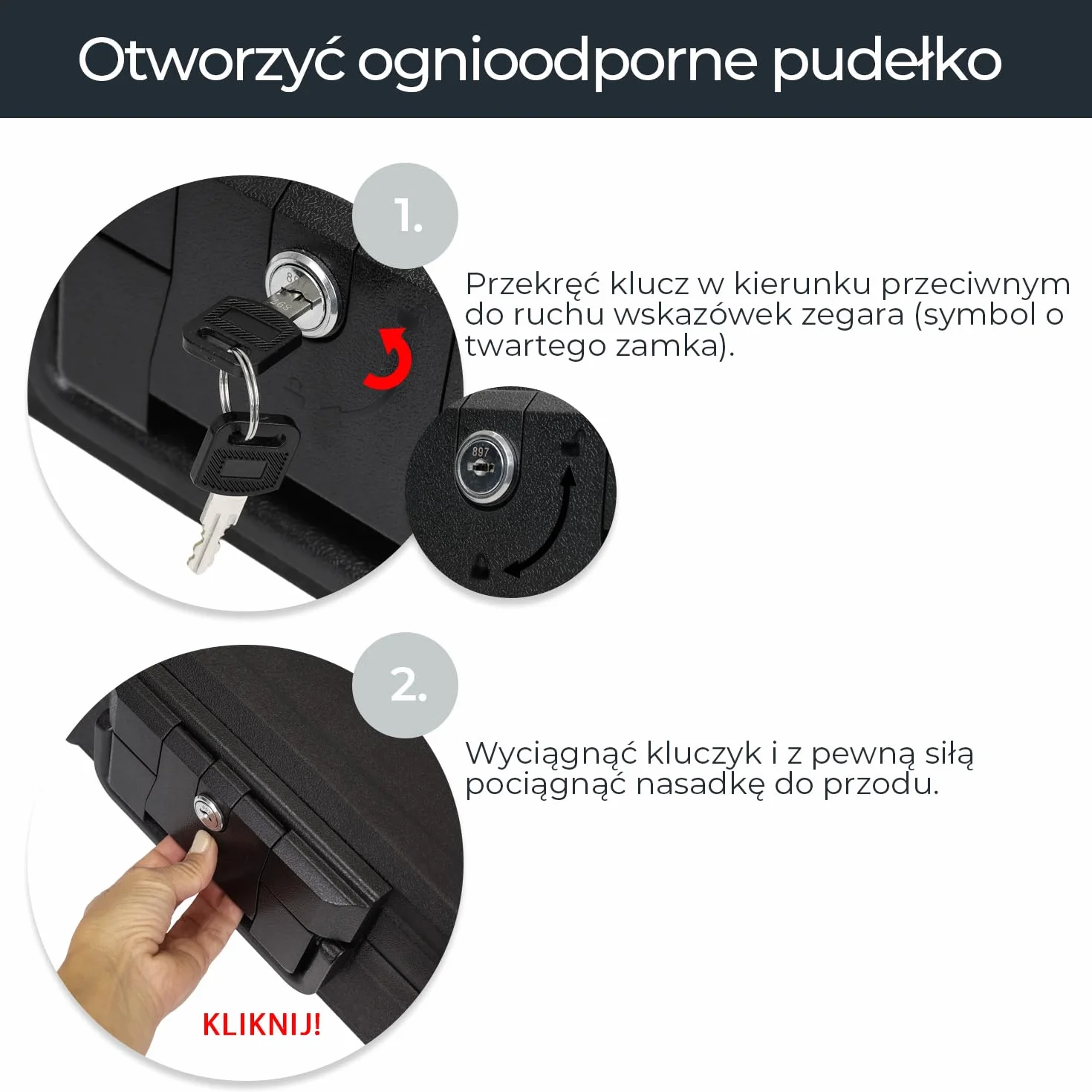 HMF Ognioodporne pudełko na dokumenty DIN A4, wodoszczelna kasetka na pieniądze, zamykana, 36,5 x 32 x 15,5 cm, kolor czarny