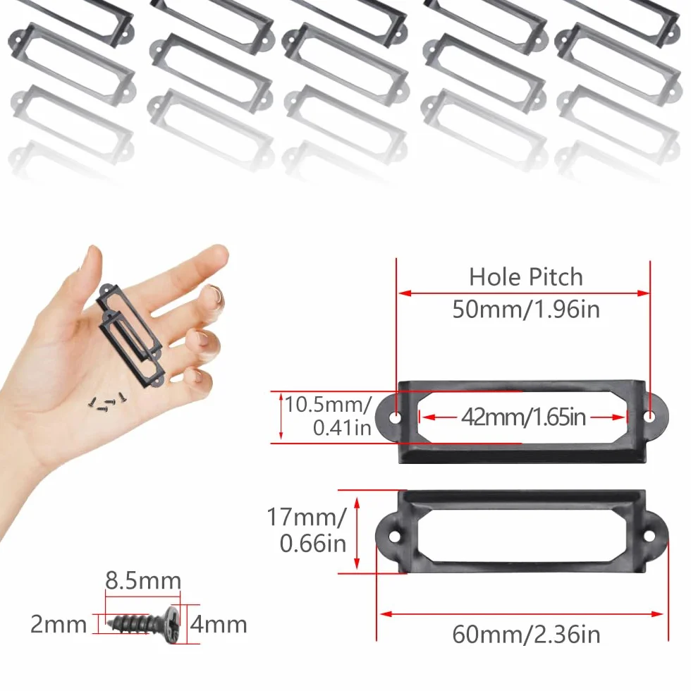 Metalowe ramki na etykiety vintage 60 x 17 mm czarne 50 sztuk