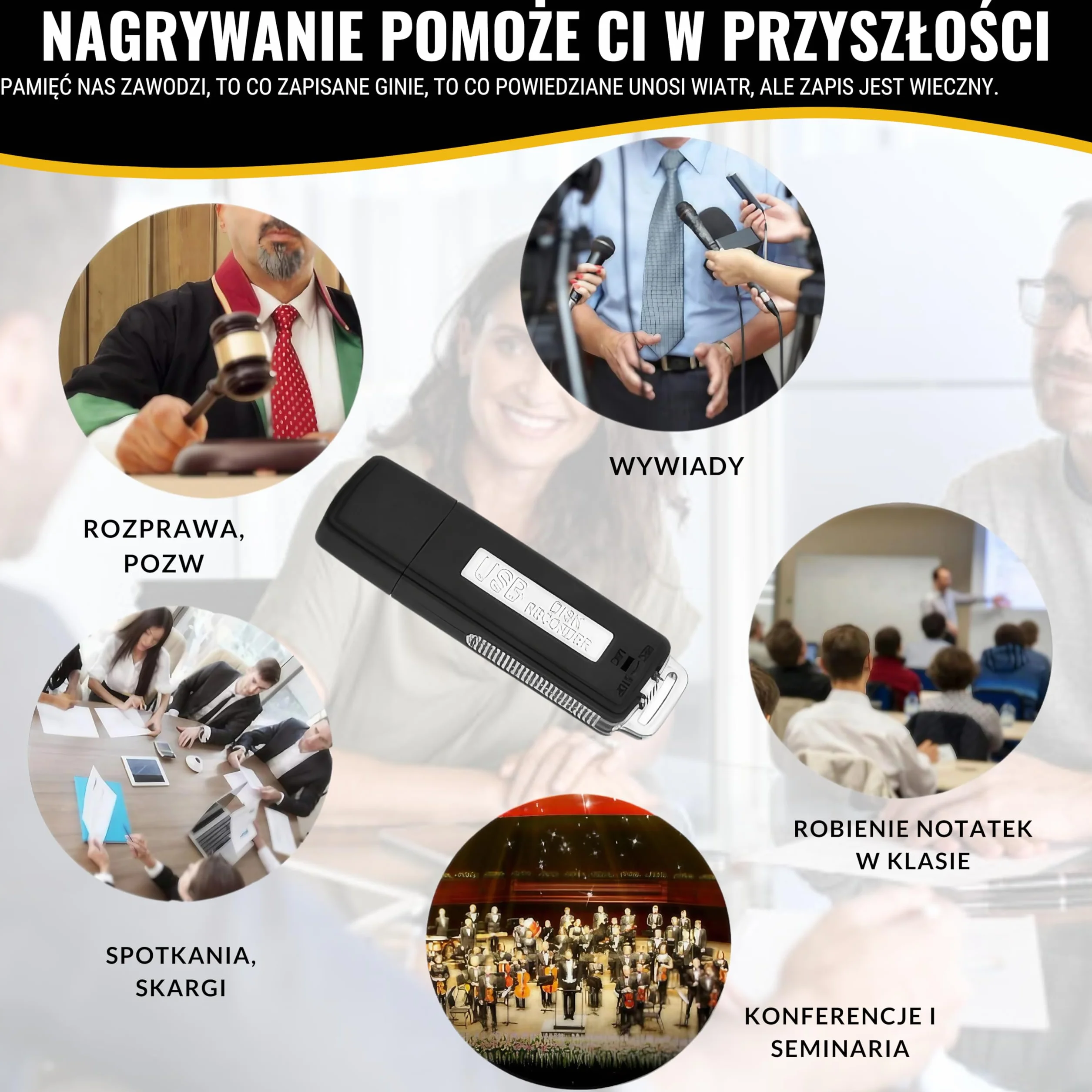 Cyfrowy dyktafon USB 8 GB mini przenośny rejestrator audio do spotkań wywiadów konferencji