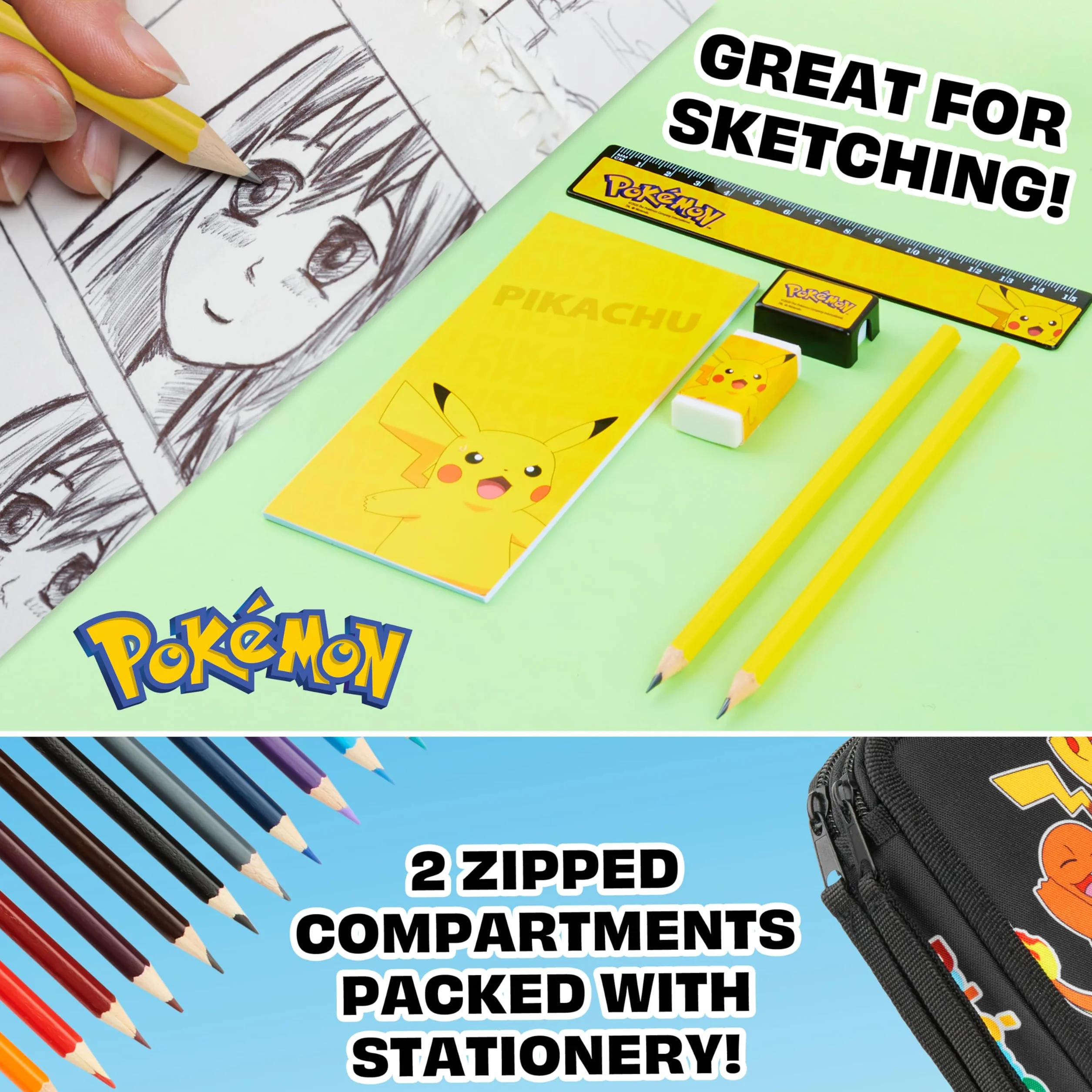 Pokemon piórnik duży, wypełniony piórnik dla chłopców, z zestawem przyborów pikachu, prezent dla dzieci, jeden rozmiar