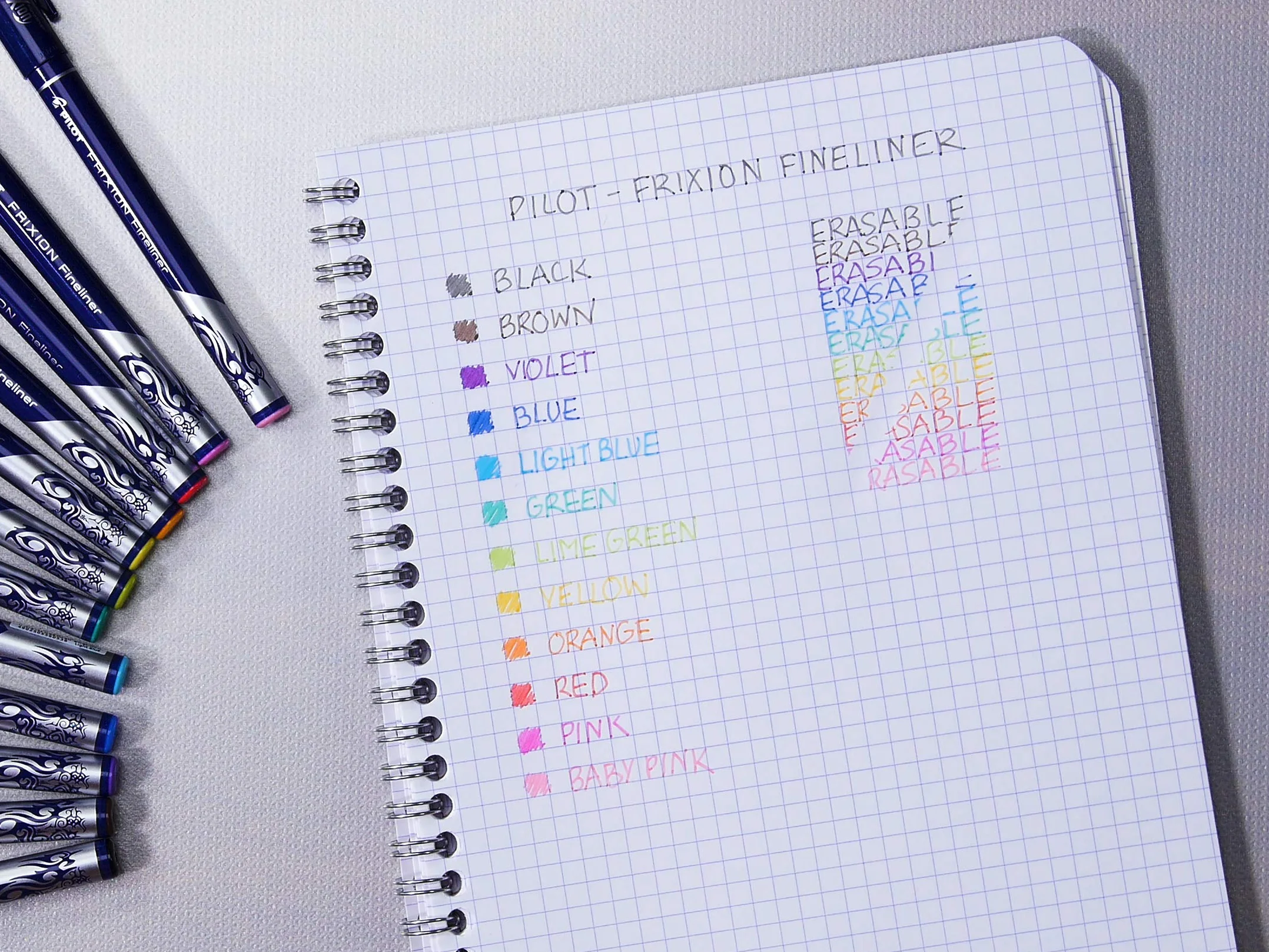 PILOT FriXion cienkopis, ścieralny, zestaw 12 sztuk, czarny/niebieski/czerwony/zielony/różowy/fioletowy/brązowy/żółty/pomarańczowy/babypink/jasnozielony/niebieski