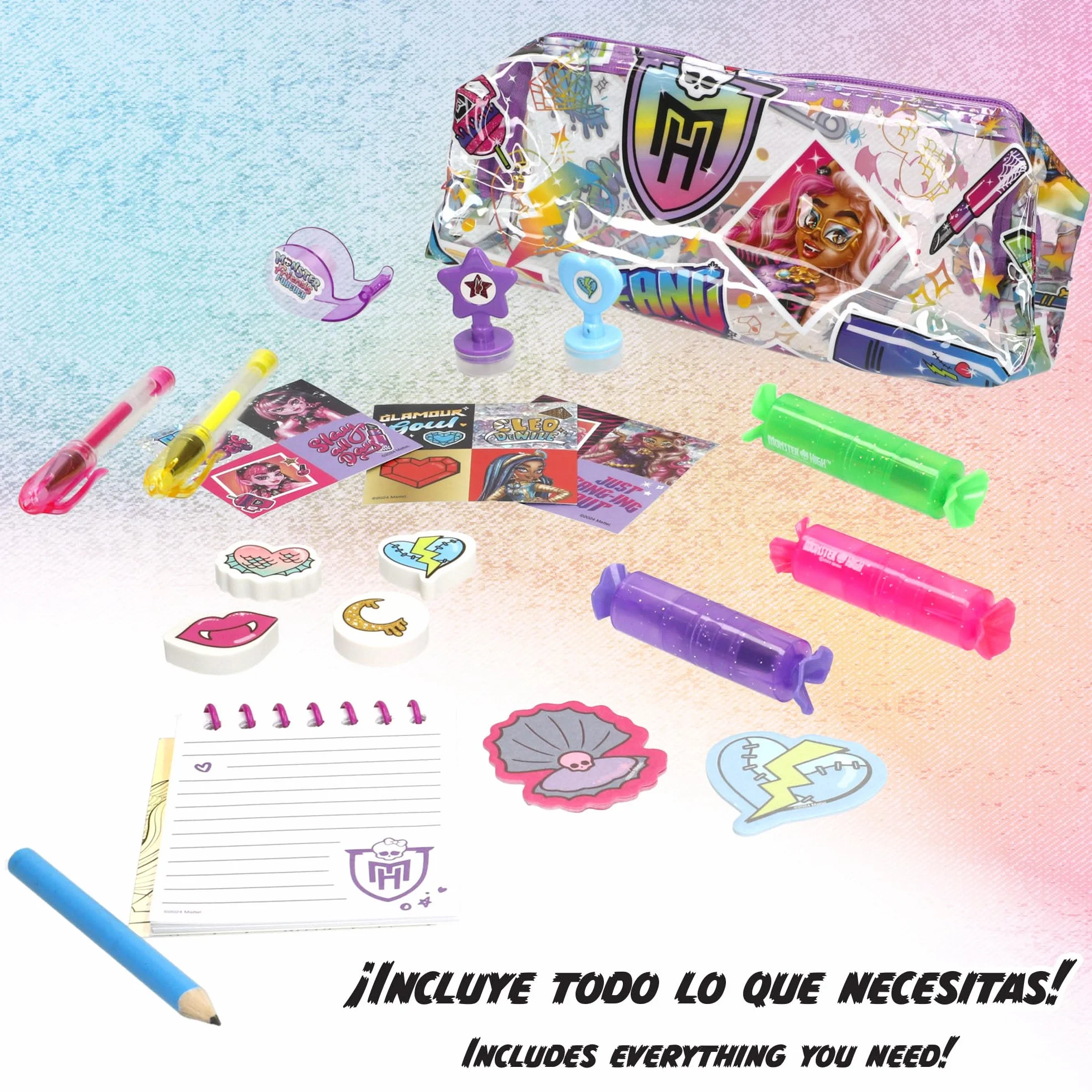 ColorBaby Monster High zestaw do pisania szafy, piórnik, długopisy, znaczki i naklejki, przybory szkolne dla dzieci (77515)