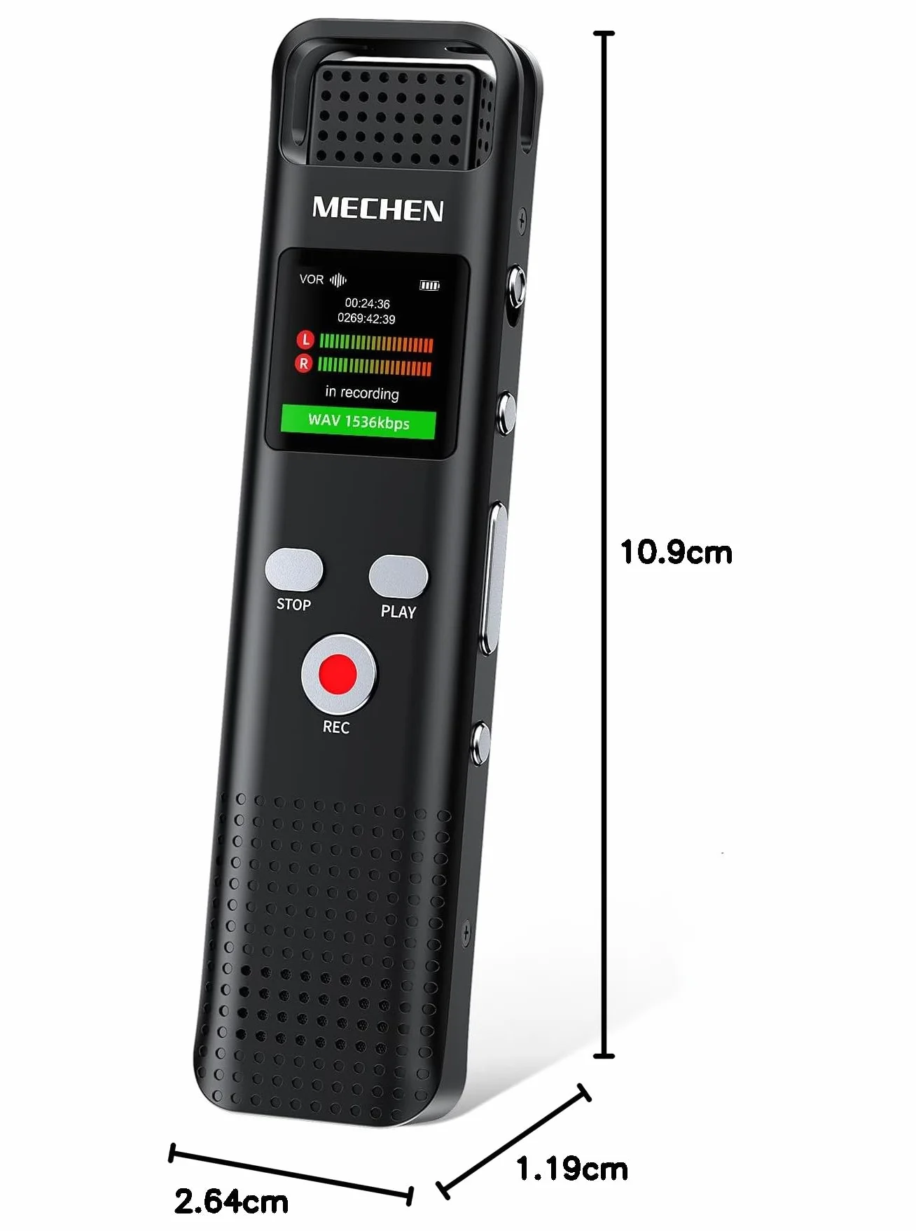 MECHEN Dyktafon cyfrowy, 64 GB, 1536 kbps z odtwarzaczem MP3, jakość dźwięku HD, redukcja szumów z funkcją sterowania głosem, funkcja nagrywania na wykład, spotkania