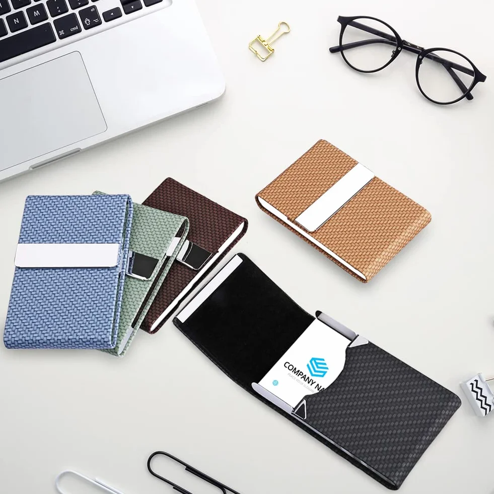 Etui na wizytówki, profesjonalne etui na wizytówki ze skóry PU i stali nierdzewnej, smukłe metalowe kieszonkowe etui na karty z zamknięciem magnetycznym – przechowuj wizytówki w