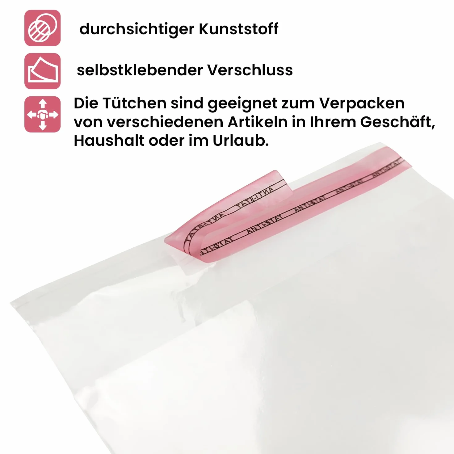 Netuno 100 płaskich torebek o wysokim połysku 30 x 40 cm z klapką (3 cm) Peel & Seal PP torebki samoprzylepne torebki plastikowe przezroczyste torebki celofanowe przezroczyste torebki z zakładką