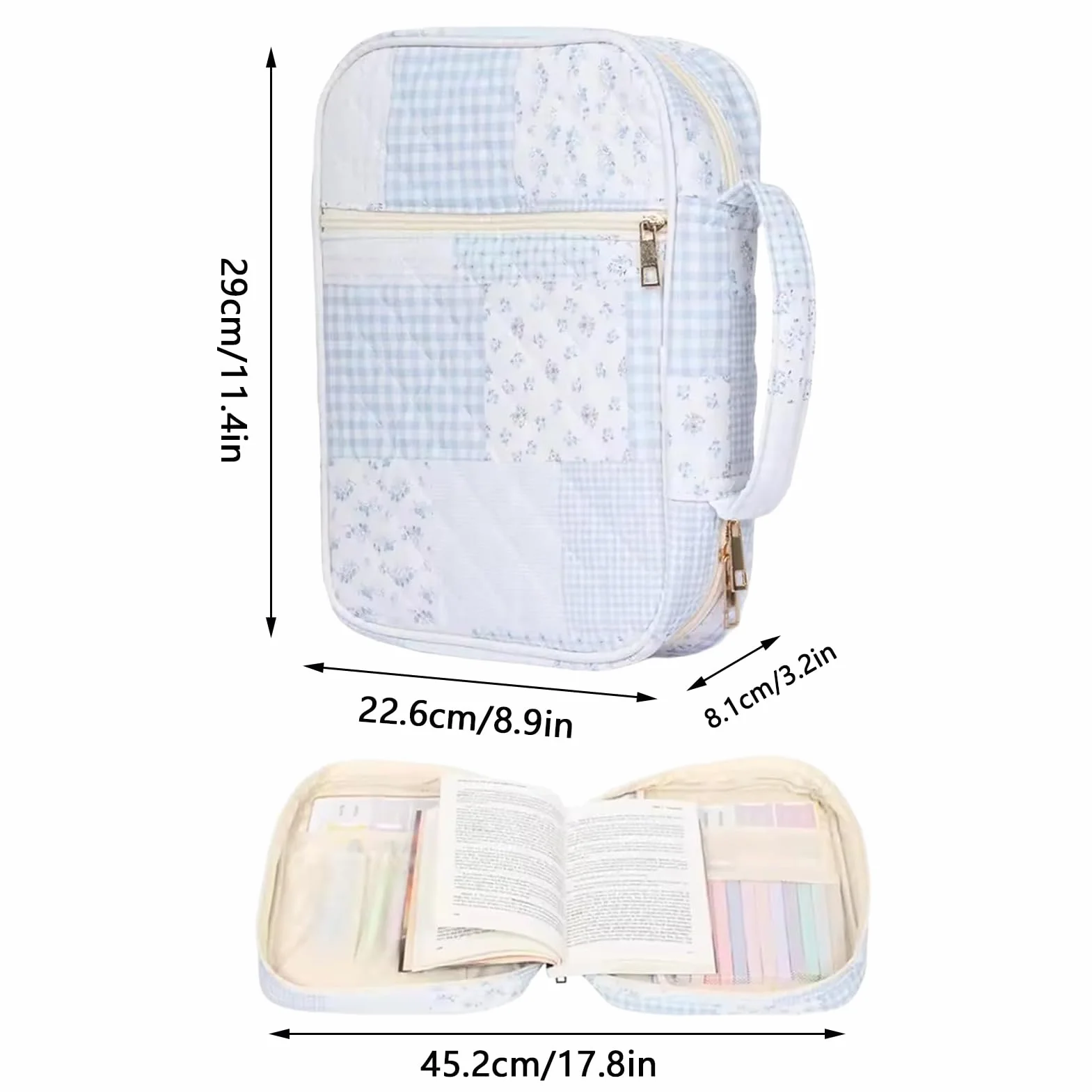 Etui na Biblię - Ochronny na książkę do codziennego noszenia Pisma Świętego, tkanina płócienna z zapięciem na zamek błyskawiczny, kieszenie do przechowywania uchwytów, przenośny organizer na