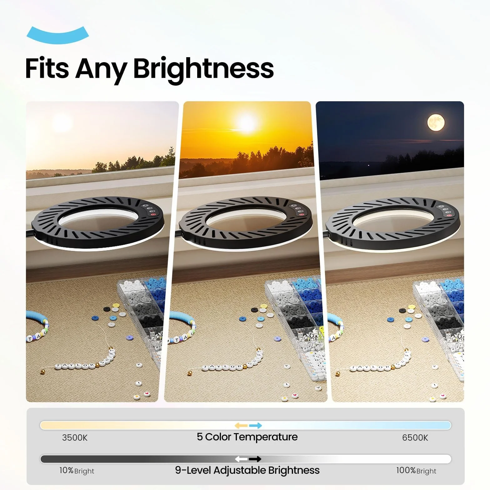 ARTDOT 10 x szkło powiększające ze światłem i podstawką, 144 diody LED, lampa biurkowa z 5 temperaturami barwowymi i 9 poziomami regulacji jasności, do diamentowych akcesoriów artystycznych, hobby